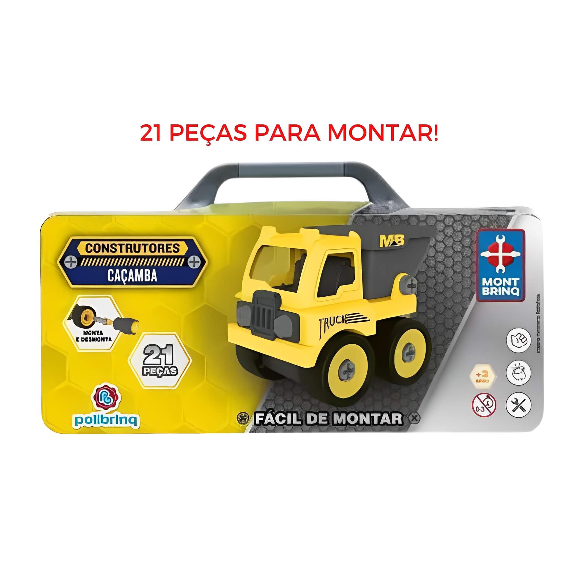 Brinquedo de Montar Construtores (Caçamba) Amarela 21 Peças Polibrinq - BM023