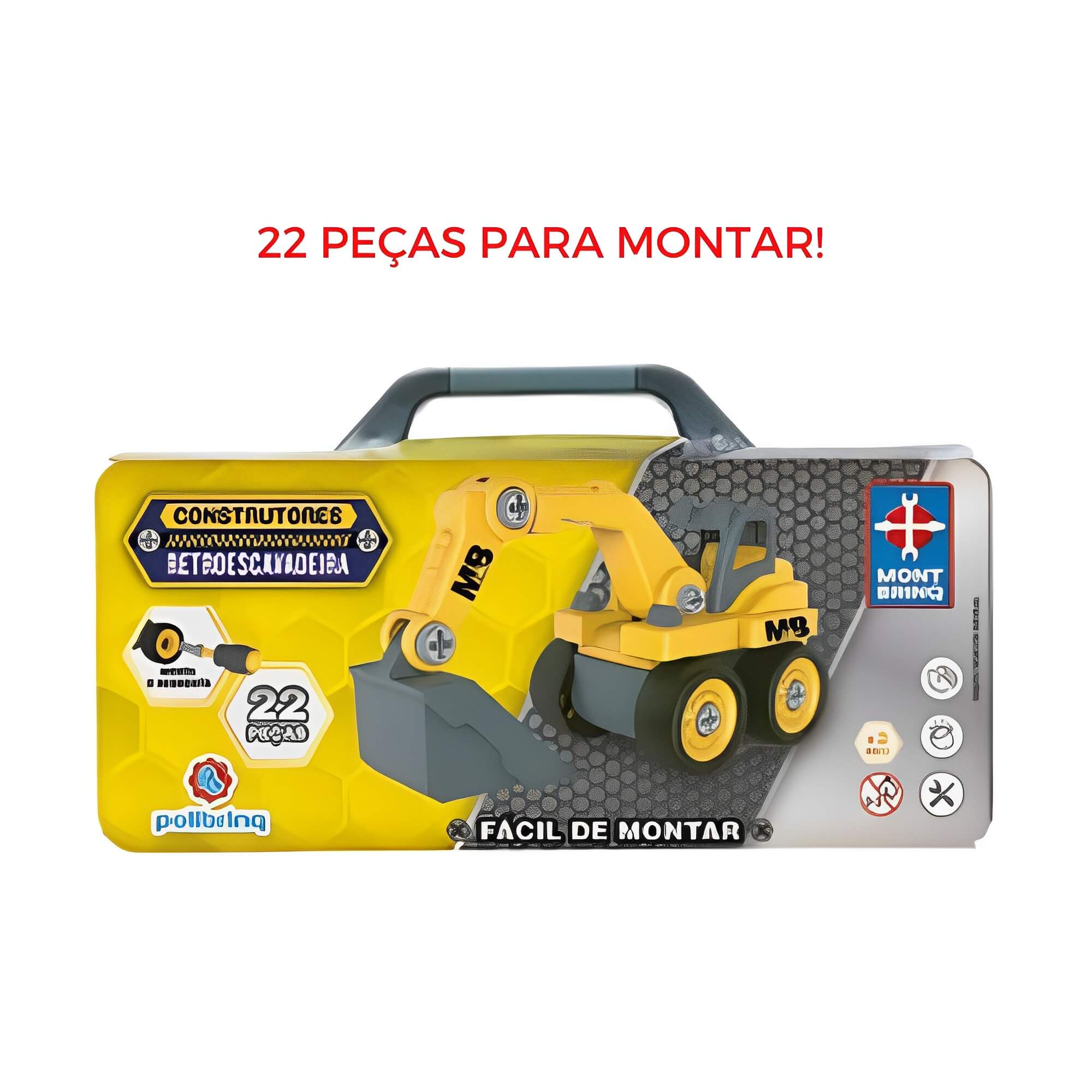 Brinquedo de Montar Construtores (Retroescavadeira) Amarela 22 Peças Polibrinq - BM025