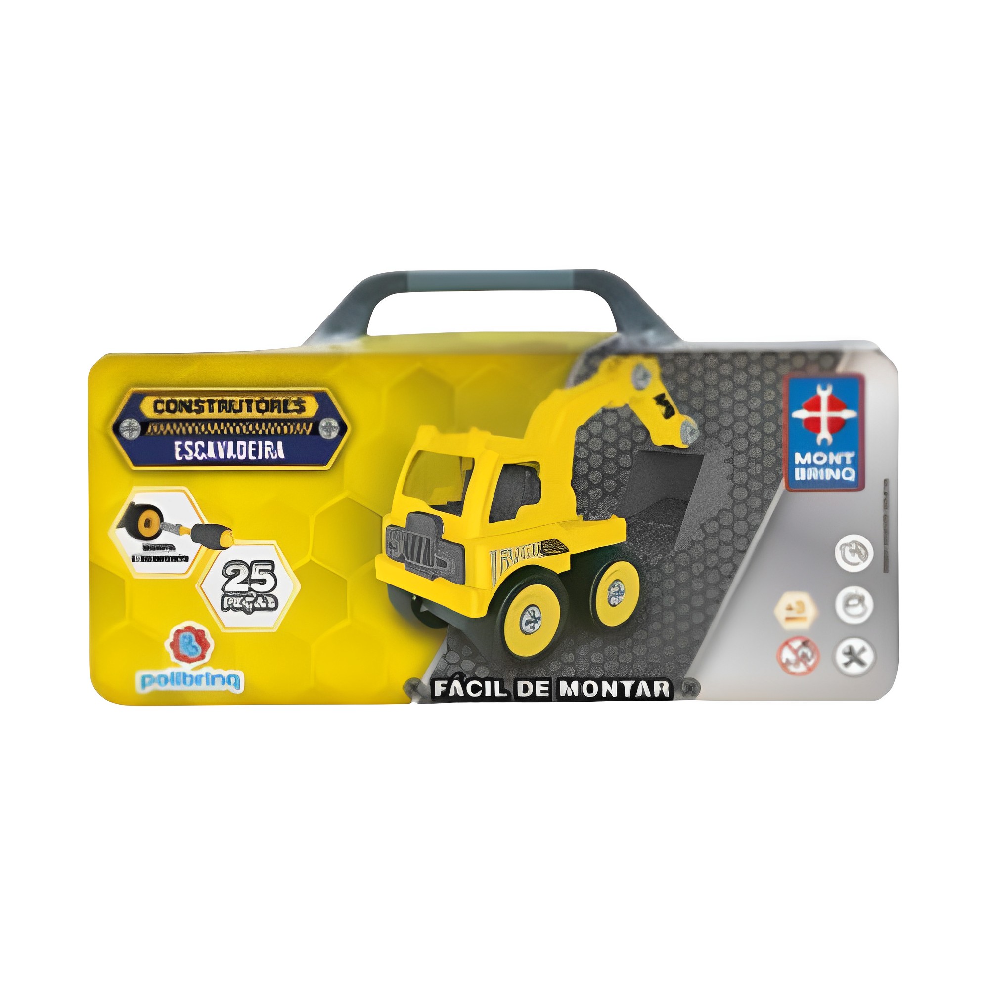 Brinquedo de Montar Construtores (Escavadeira) Amarela 25 Peças Polibrinq - BM026