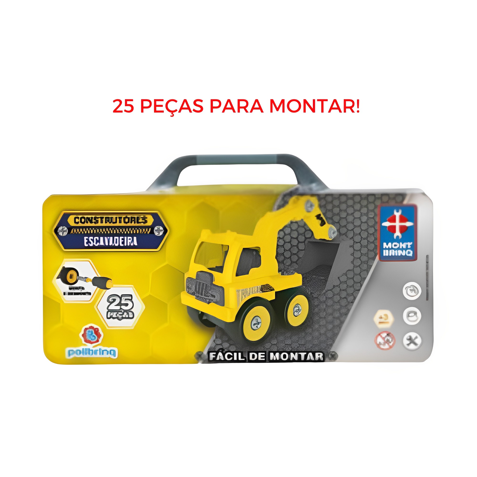Brinquedo de Montar Construtores (Escavadeira) Amarela 25 Peças Polibrinq - BM026