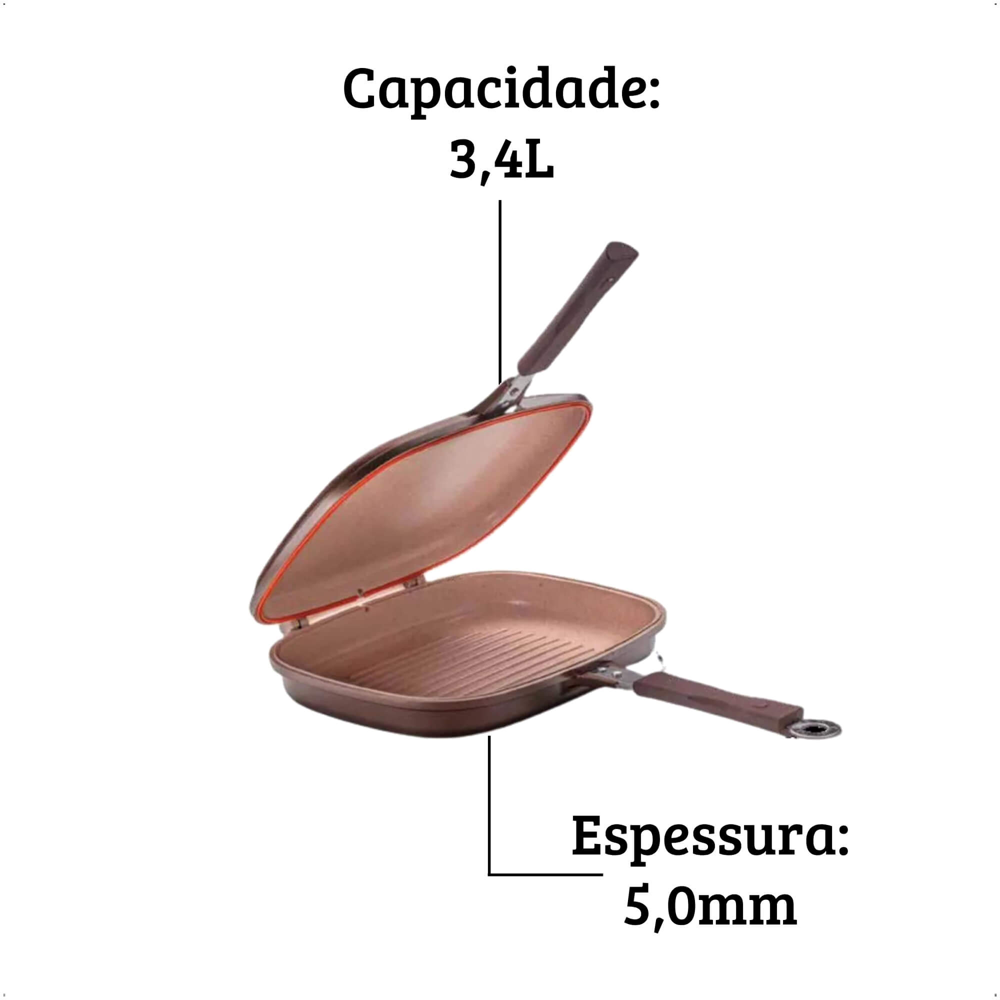 Panela Grill Duplo Belga por Indução Antiaderente 3,4L com Revestimento Cerâmico MTA - 8446
