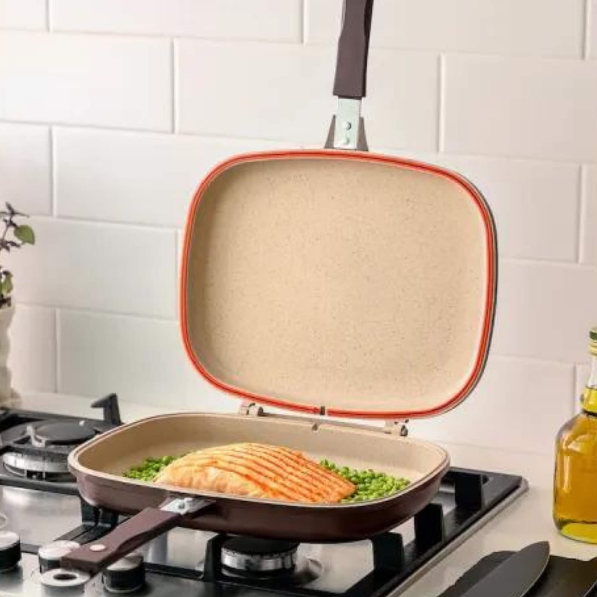 Panela Grill Duplo Belga por Indução Antiaderente 3,4L com Revestimento Cerâmico MTA - 8446