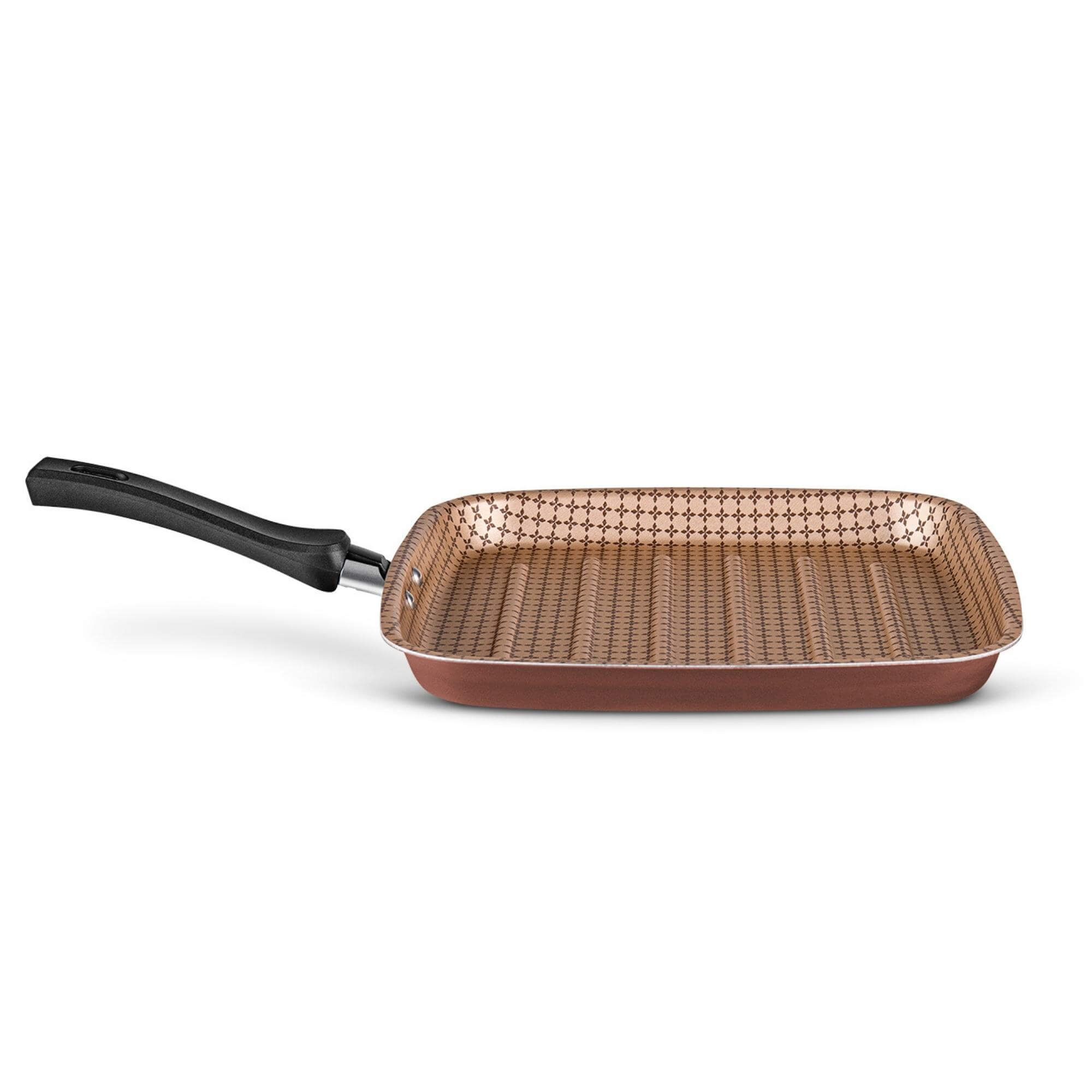 Panela Bistequeira Grill Antiaderente, Grelha Carnes Alumínio Flora Chocolate MTA - 8713