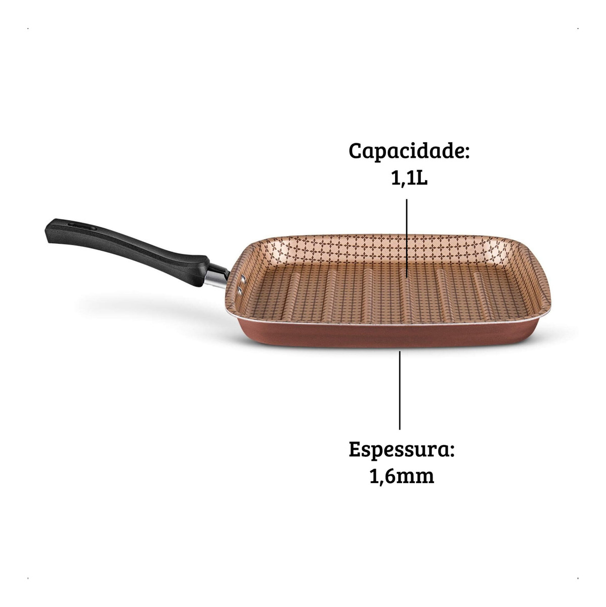 Panela Bistequeira Grill Antiaderente, Grelha Carnes Alumínio Flora Chocolate MTA - 8713