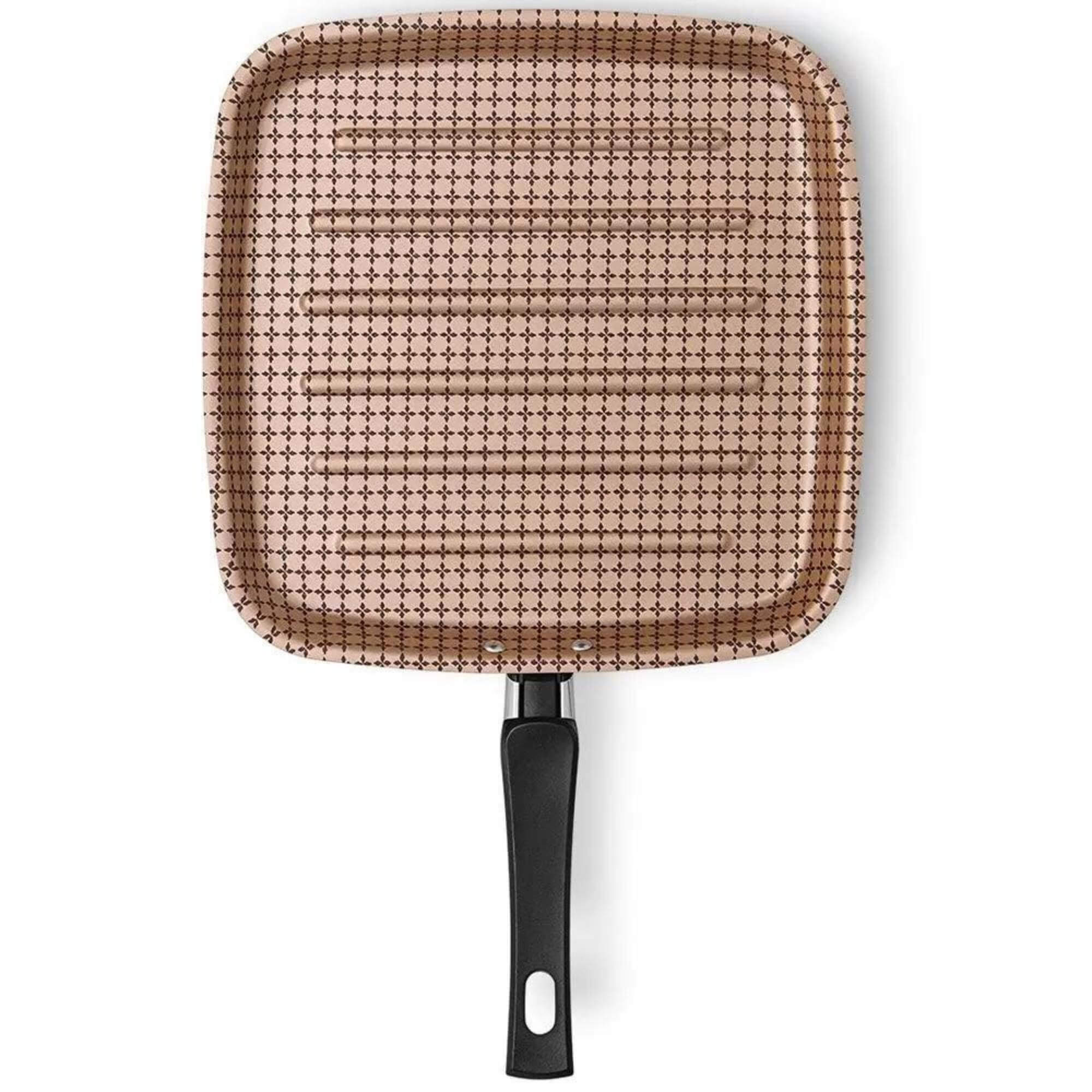 Panela Bistequeira Grill Antiaderente, Grelha Carnes Alumínio Flora Chocolate MTA - 8713