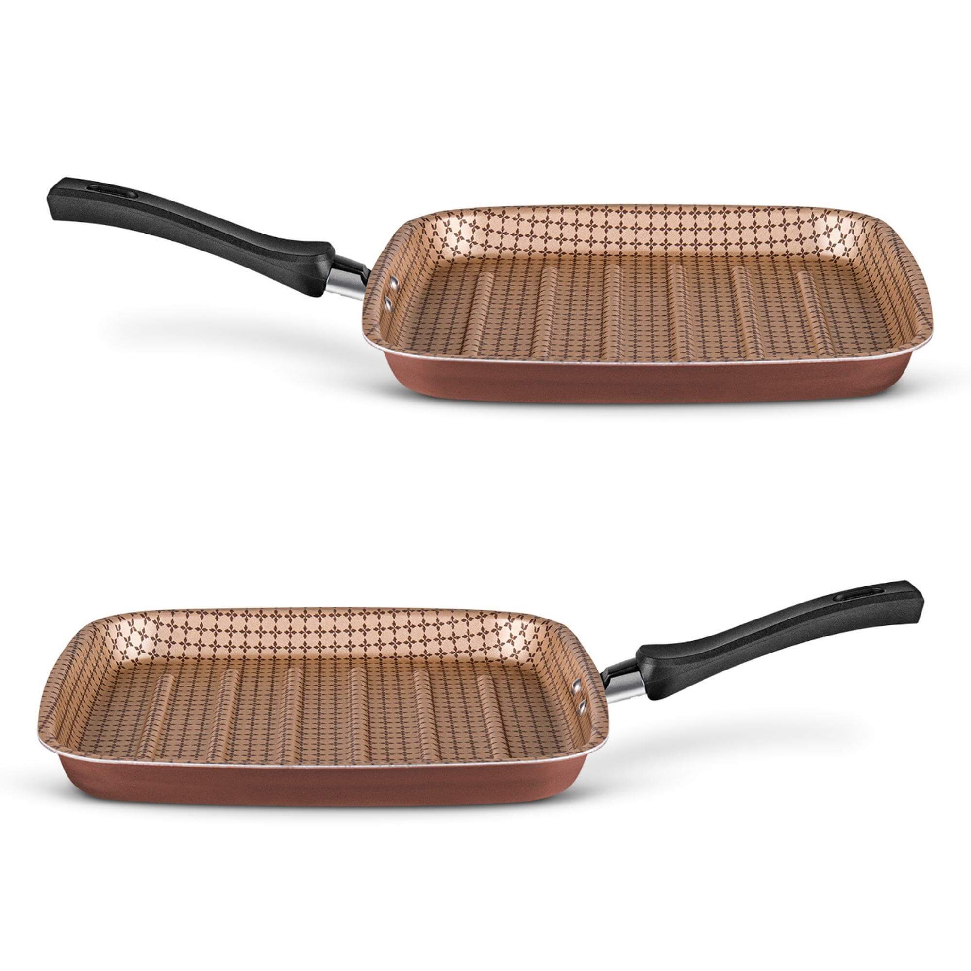Panela Bistequeira Grill Antiaderente, Grelha Carnes Alumínio Flora Chocolate MTA - 8713