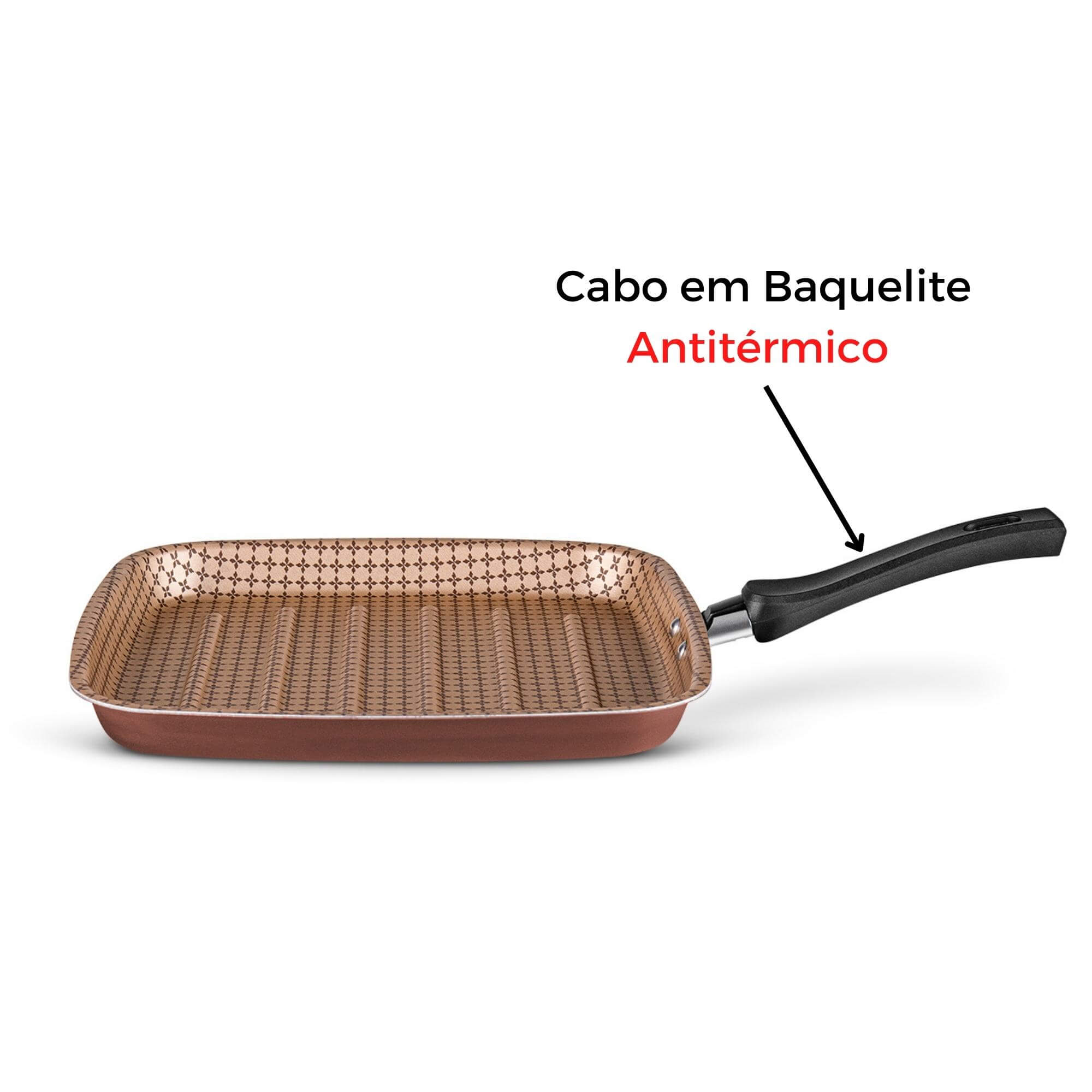 Panela Bistequeira Grill Antiaderente, Grelha Carnes Alumínio Flora Chocolate MTA - 8713