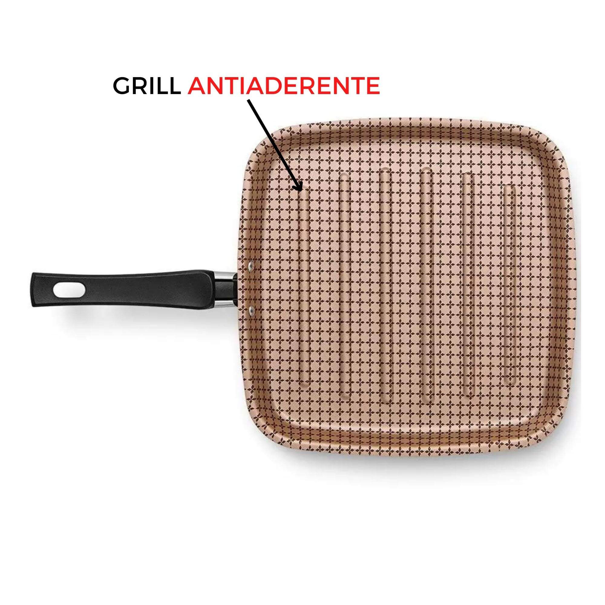 Panela Bistequeira Grill Antiaderente, Grelha Carnes Alumínio Flora Chocolate MTA - 8713