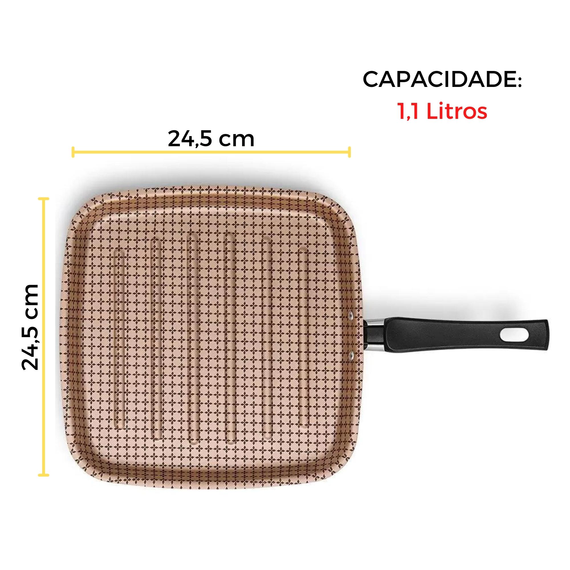 Panela Bistequeira Grill Antiaderente, Grelha Carnes Alumínio Flora Chocolate MTA - 8713