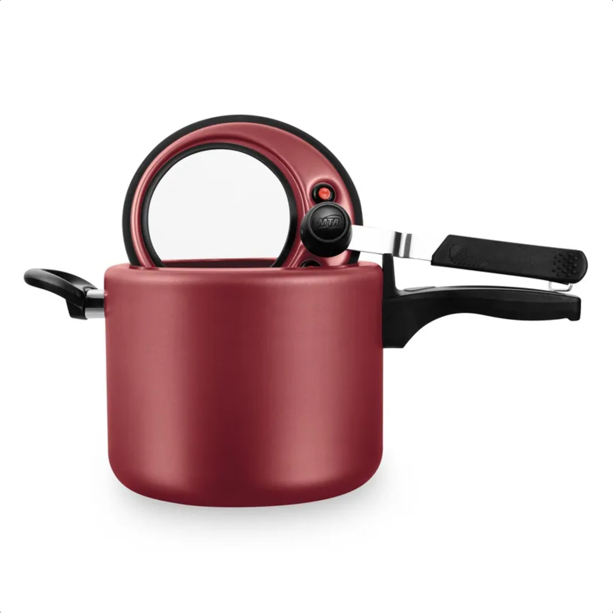 Panela De Pressão Antiaderente 4,5L Visor de Vidro Vermelho Cereja Trava de Segurança MTA 6033