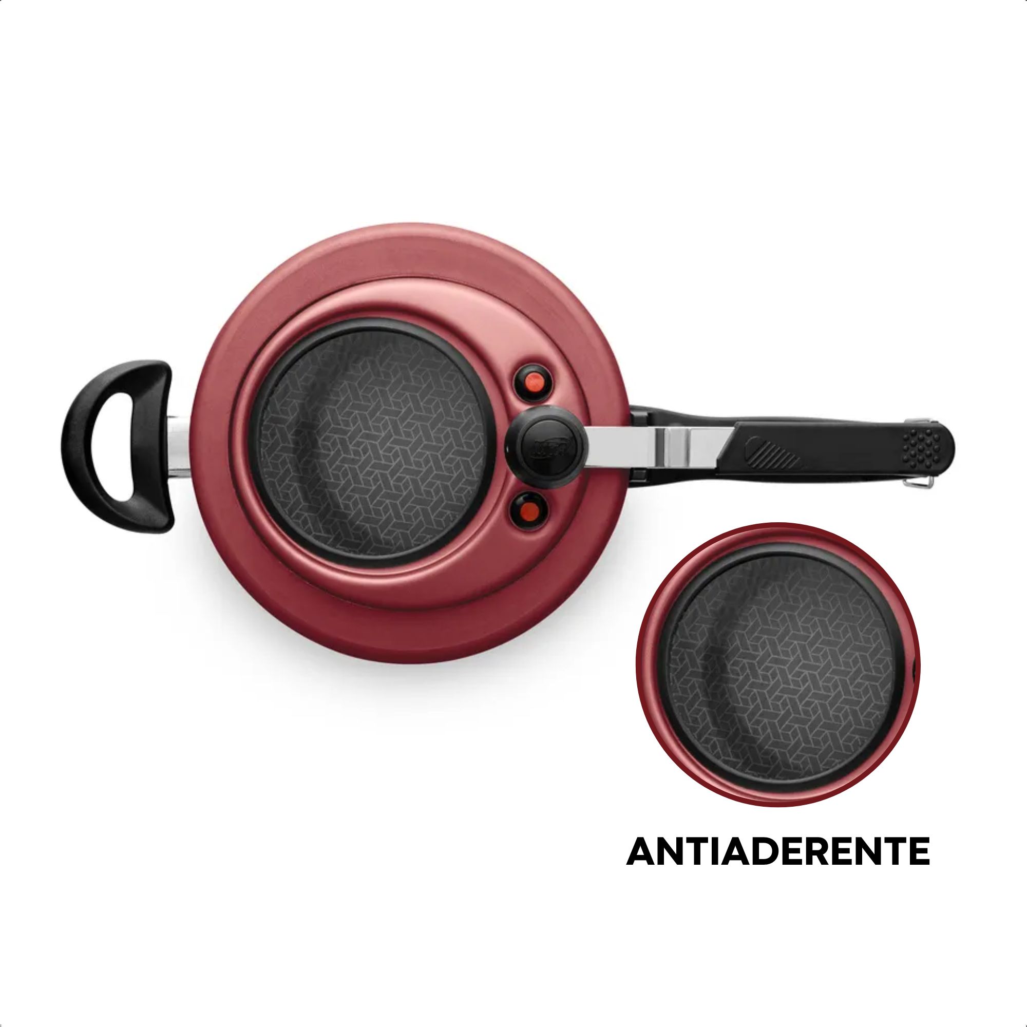 Panela De Pressão Antiaderente 4,5L Visor de Vidro Vermelho Cereja Trava de Segurança MTA 6033