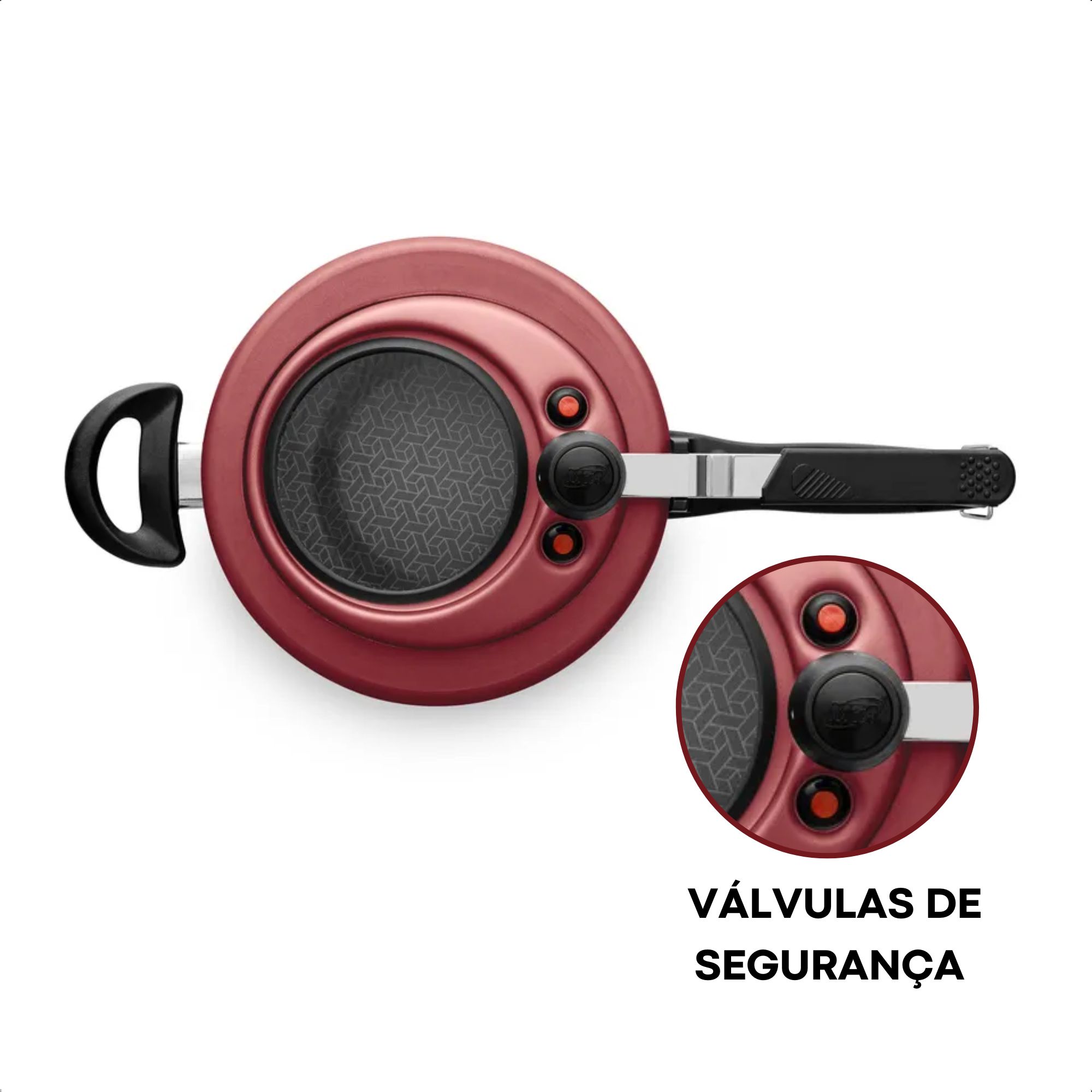 Panela De Pressão Antiaderente 4,5L Visor de Vidro Vermelho Cereja Trava de Segurança MTA 6033