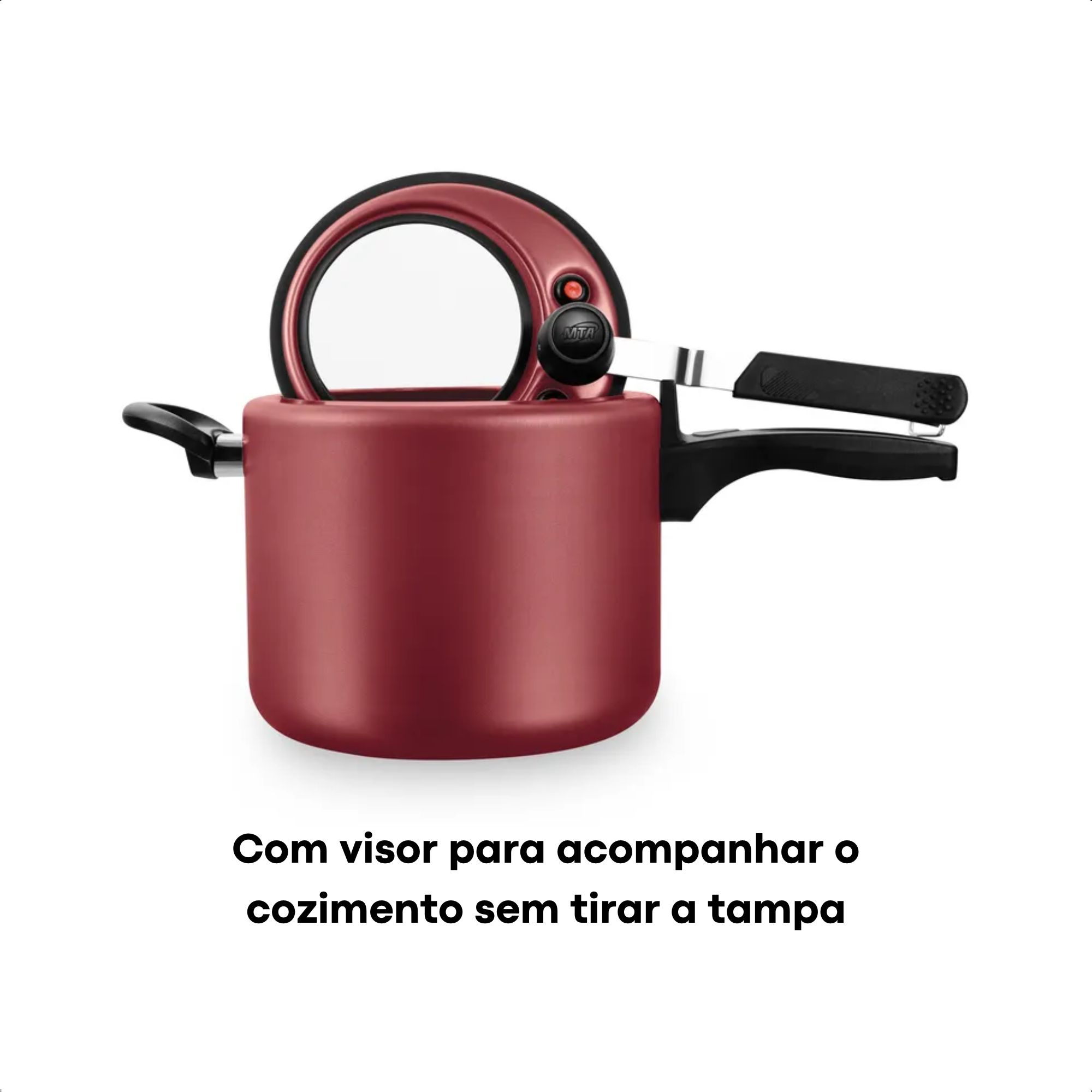 Panela De Pressão Antiaderente 4,5L Visor de Vidro Vermelho Cereja Trava de Segurança MTA 6033