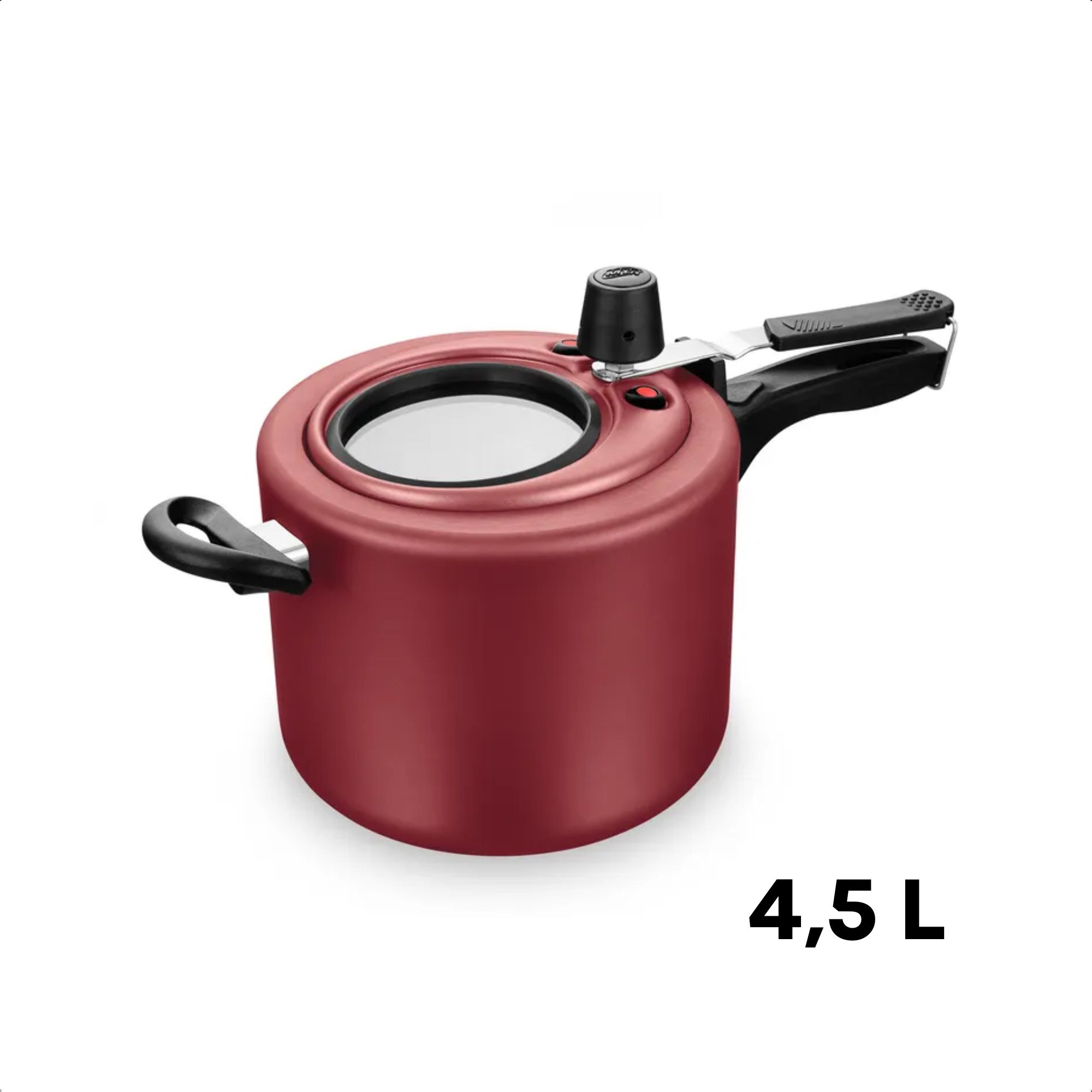 Panela De Pressão Antiaderente 4,5L Visor de Vidro Vermelho Cereja Trava de Segurança MTA 6033
