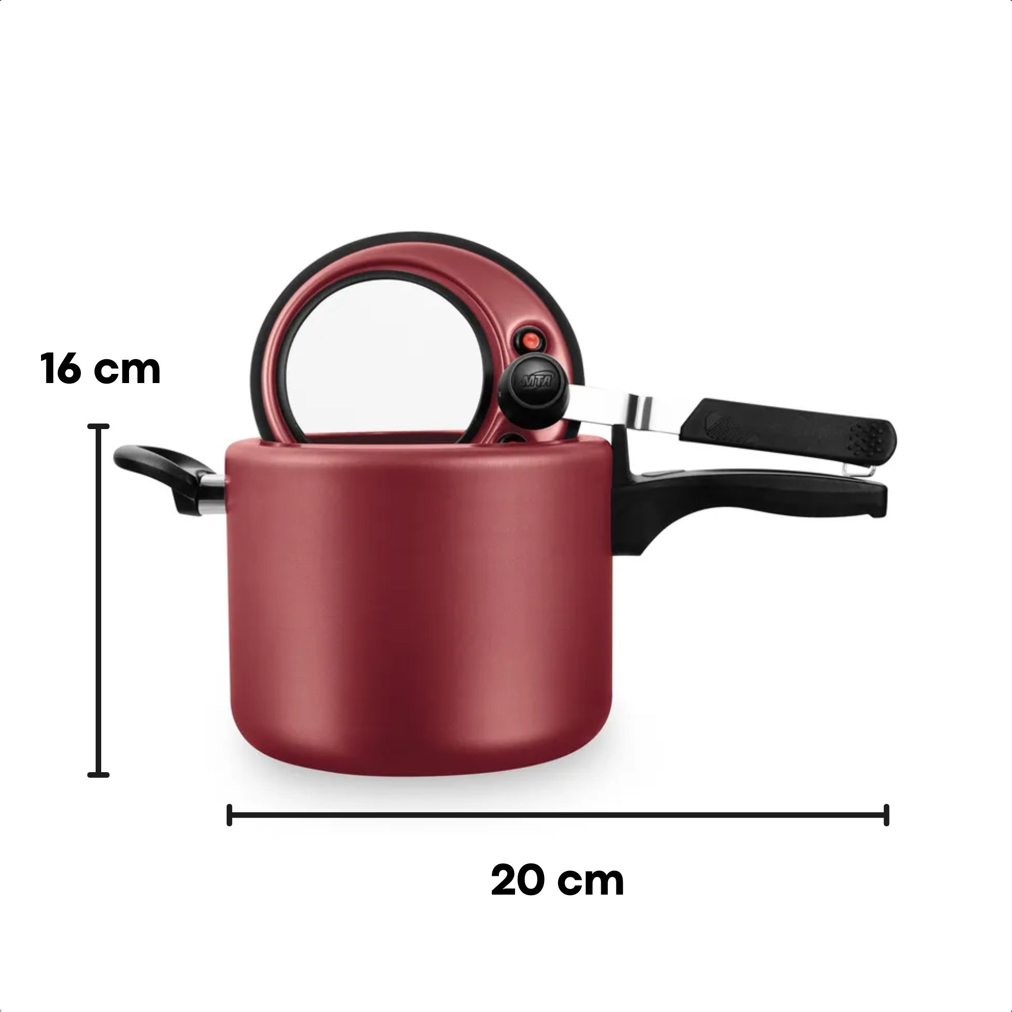 Panela De Pressão Antiaderente 4,5L Visor de Vidro Vermelho Cereja Trava de Segurança MTA 6033