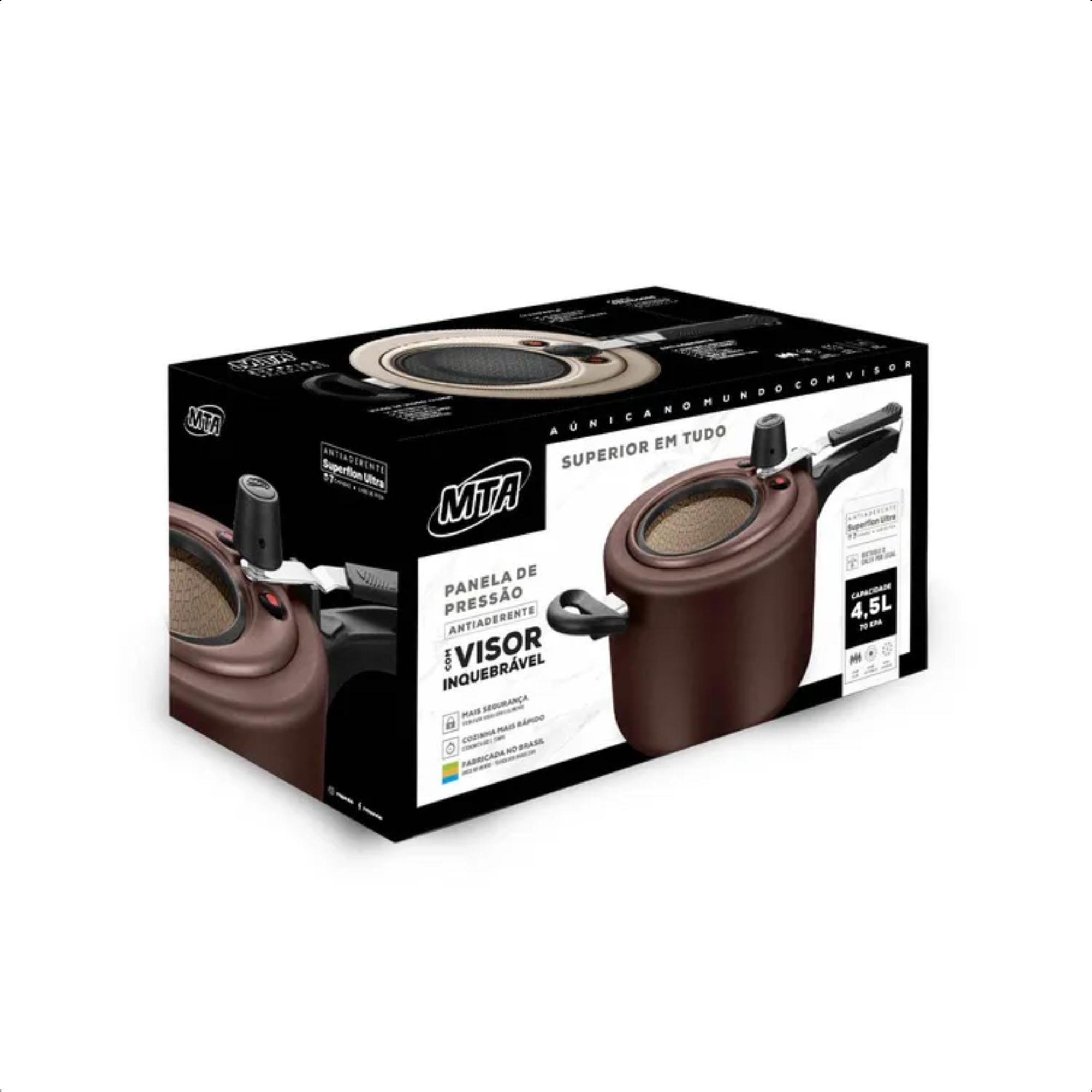 Panela De Pressão Antiaderente 4,5L Visor de Vidro Vermelho Cereja Trava de Segurança MTA 6033