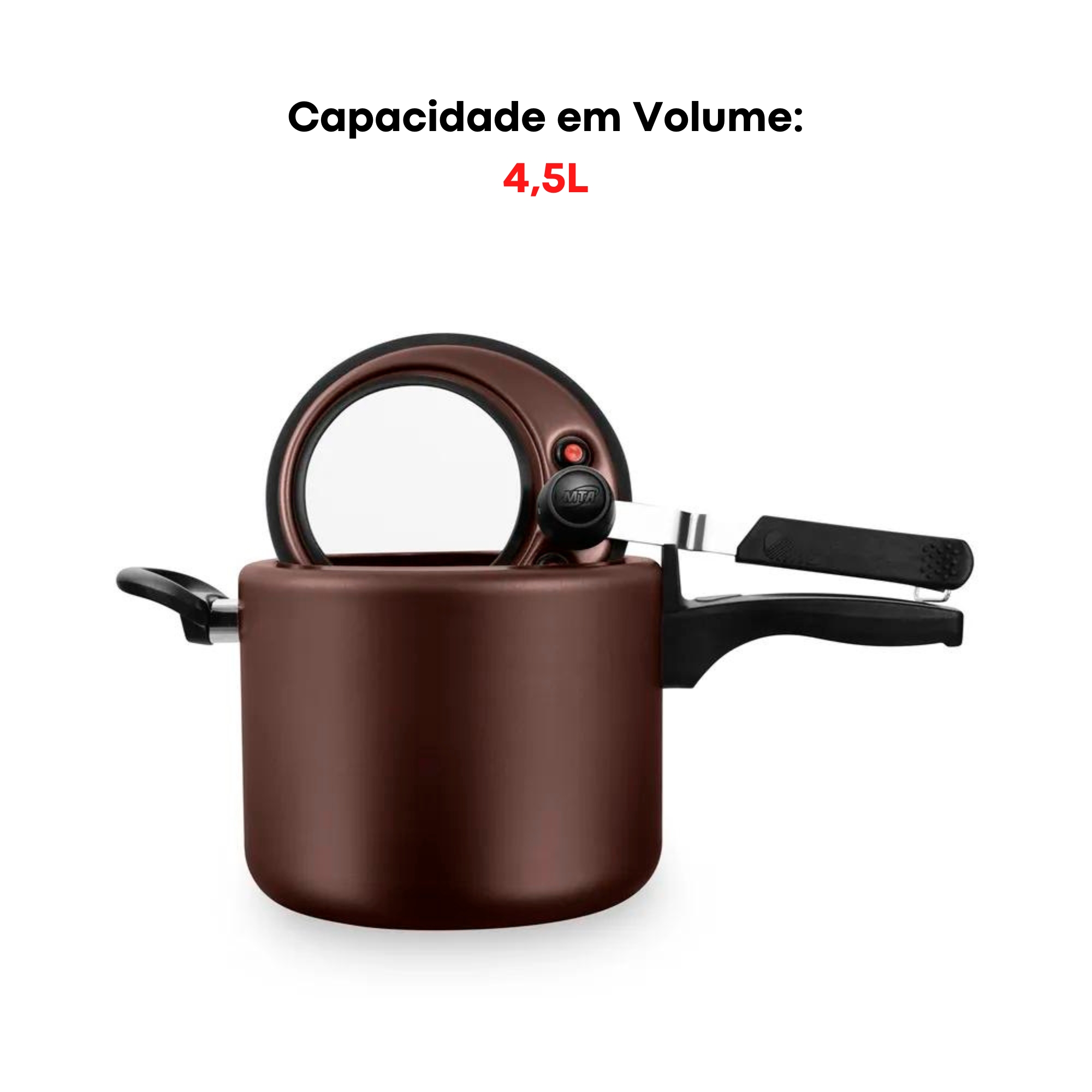 Panela De Pressão Antiaderente 4,5L Com Visor de Vidro Cor Marrom Chocolate MTA - 9195