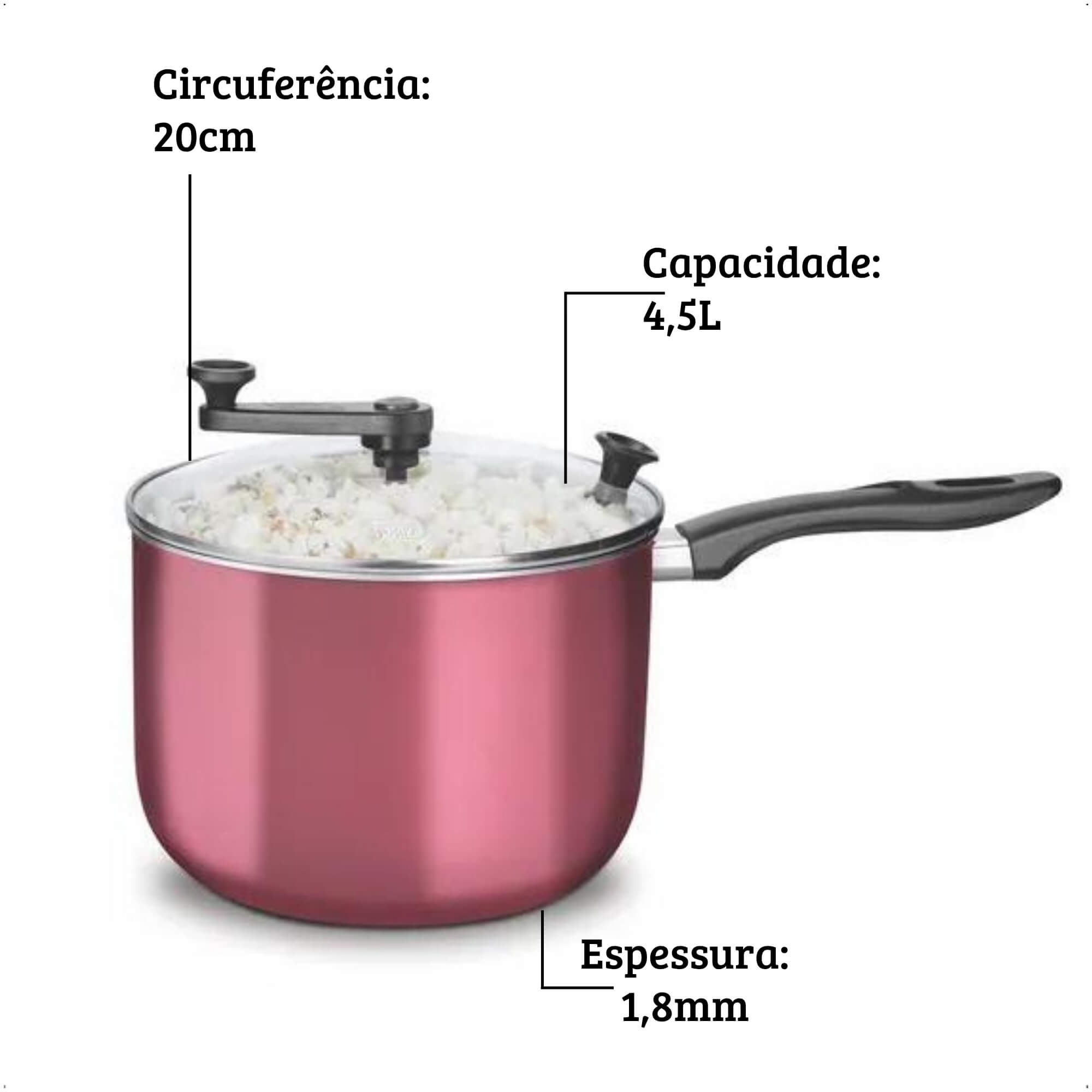 Panela Pipoqueira 4,8L Alumínio Antiaderente com Tampa de Vidro N22 Cor Cereja MTA - 3030