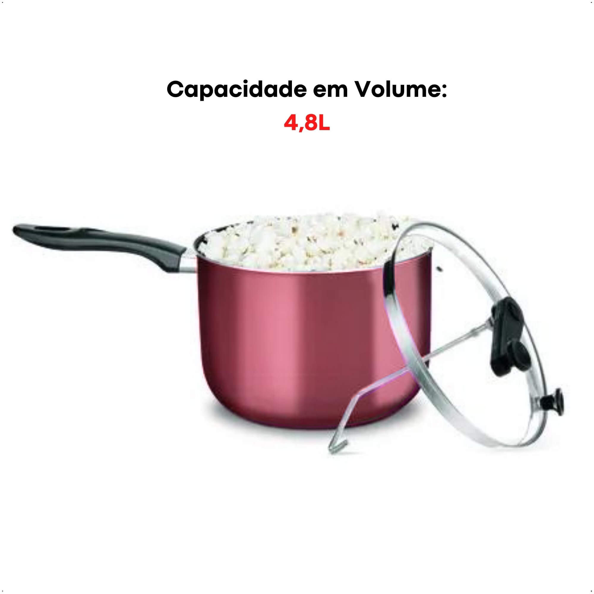Panela Pipoqueira 4,8L Alumínio Antiaderente com Tampa de Vidro N22 Cor Cereja MTA - 3030