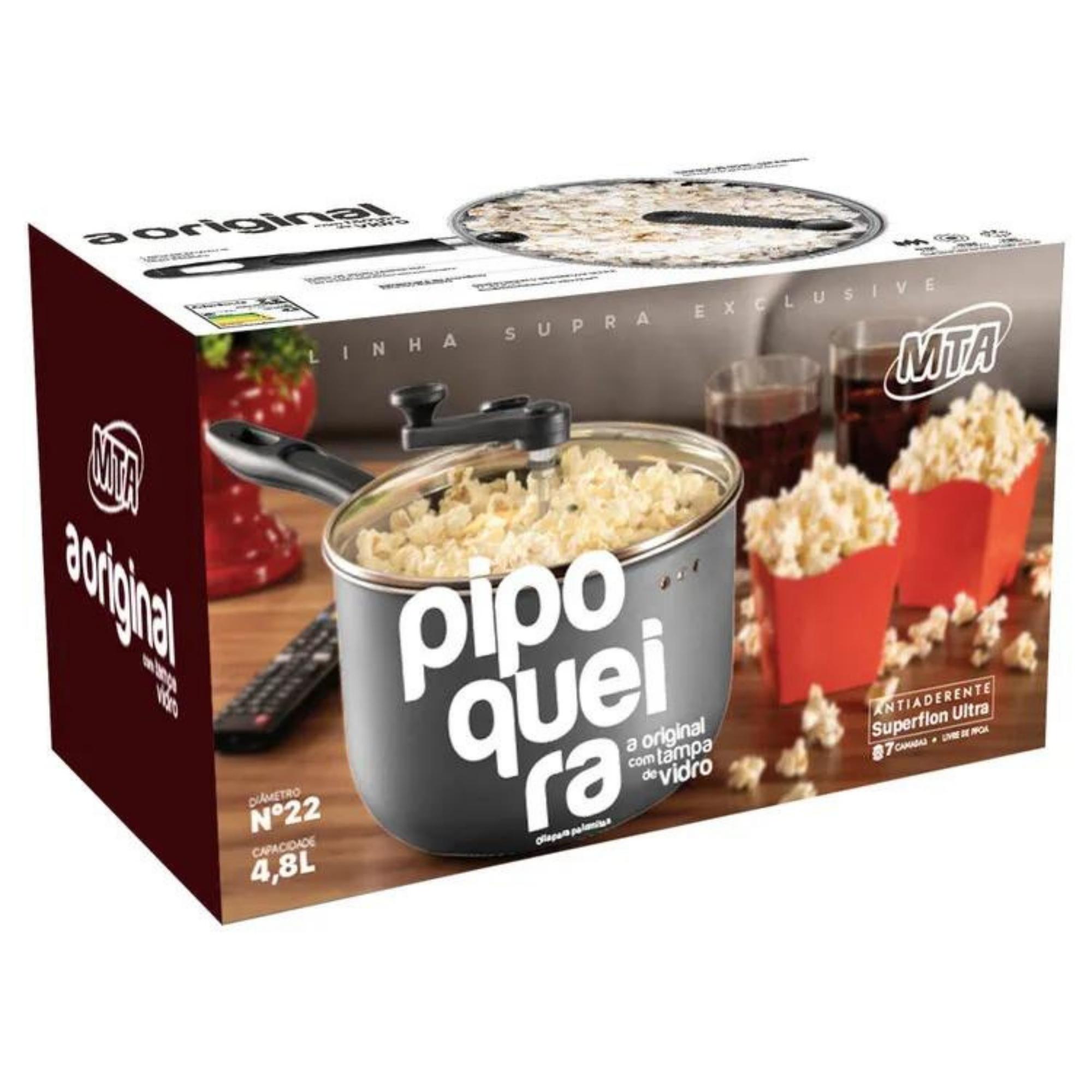 Panela Pipoqueira 4,8L Alumínio Antiaderente com Tampa de Vidro N22 Cor Cereja MTA - 3030