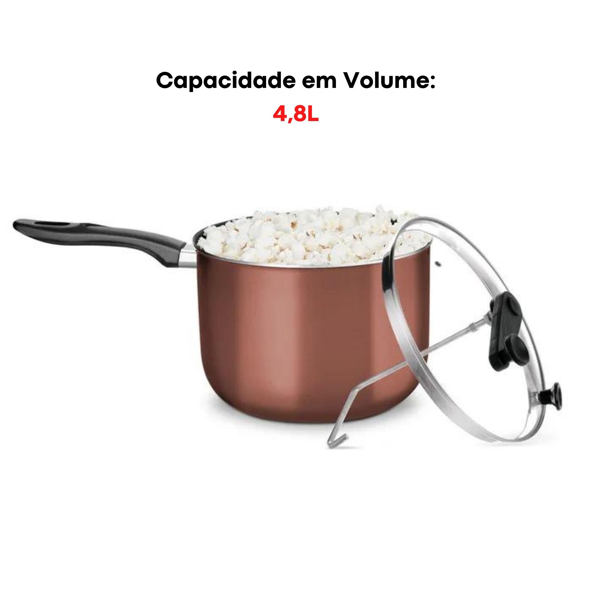 Panela Pipoqueira 4,8L Alumínio Antiaderente com Tampa de Vidro N22 Cor Chocolate MTA - 9180