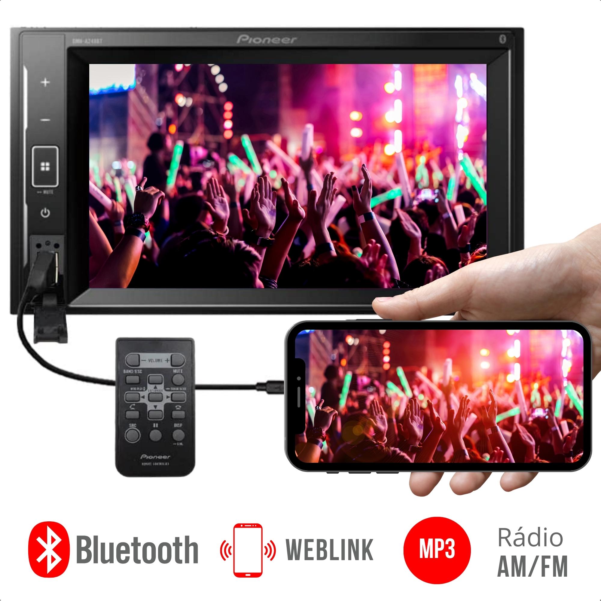 Central Multimídia Pioneer 2 Din 6.2 Pol Dmh-a248bt Android IOS Bluetooth USB AM/FM RCA