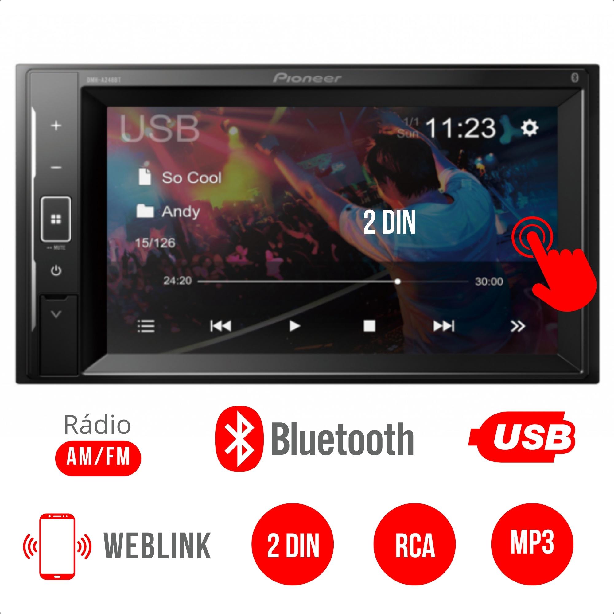 Central Multimídia Pioneer 2 Din 6.2 Pol Dmh-a248bt Android IOS Bluetooth USB AM/FM RCA