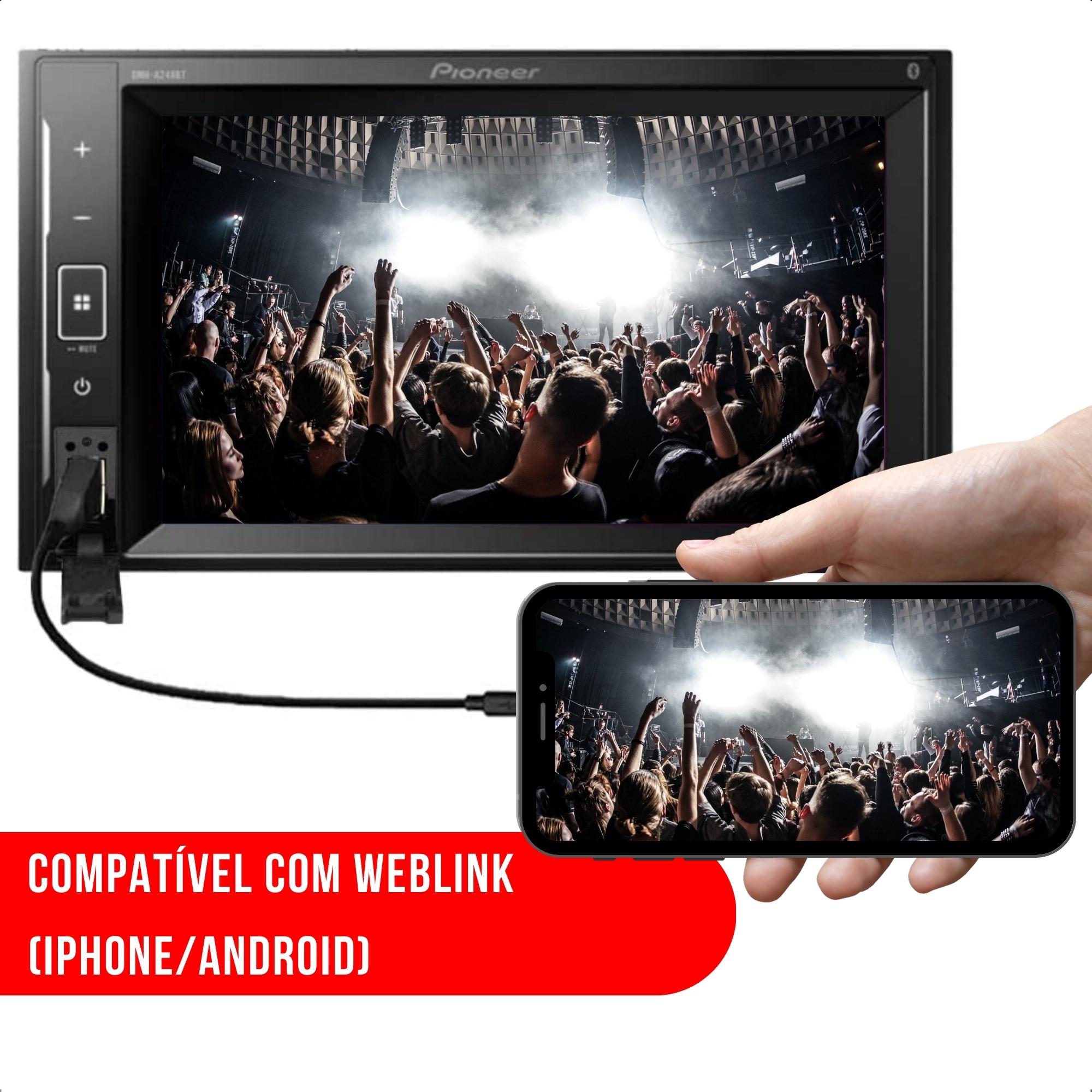 Central Multimídia Pioneer 2 Din 6.2 Pol Dmh-a248bt Android IOS Bluetooth USB AM/FM RCA