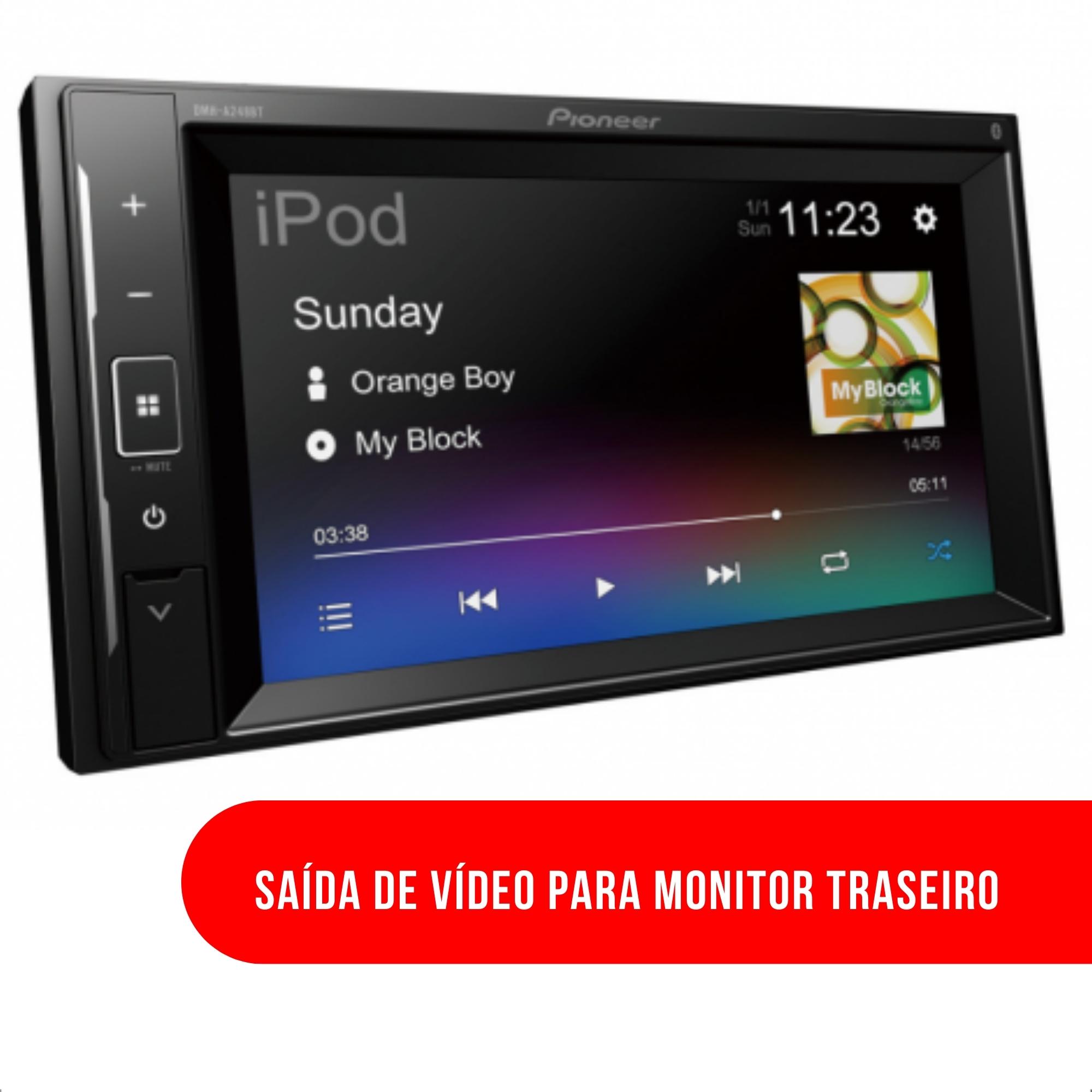 Central Multimídia Pioneer 2 Din 6.2 Pol Dmh-a248bt Android IOS Bluetooth USB AM/FM RCA
