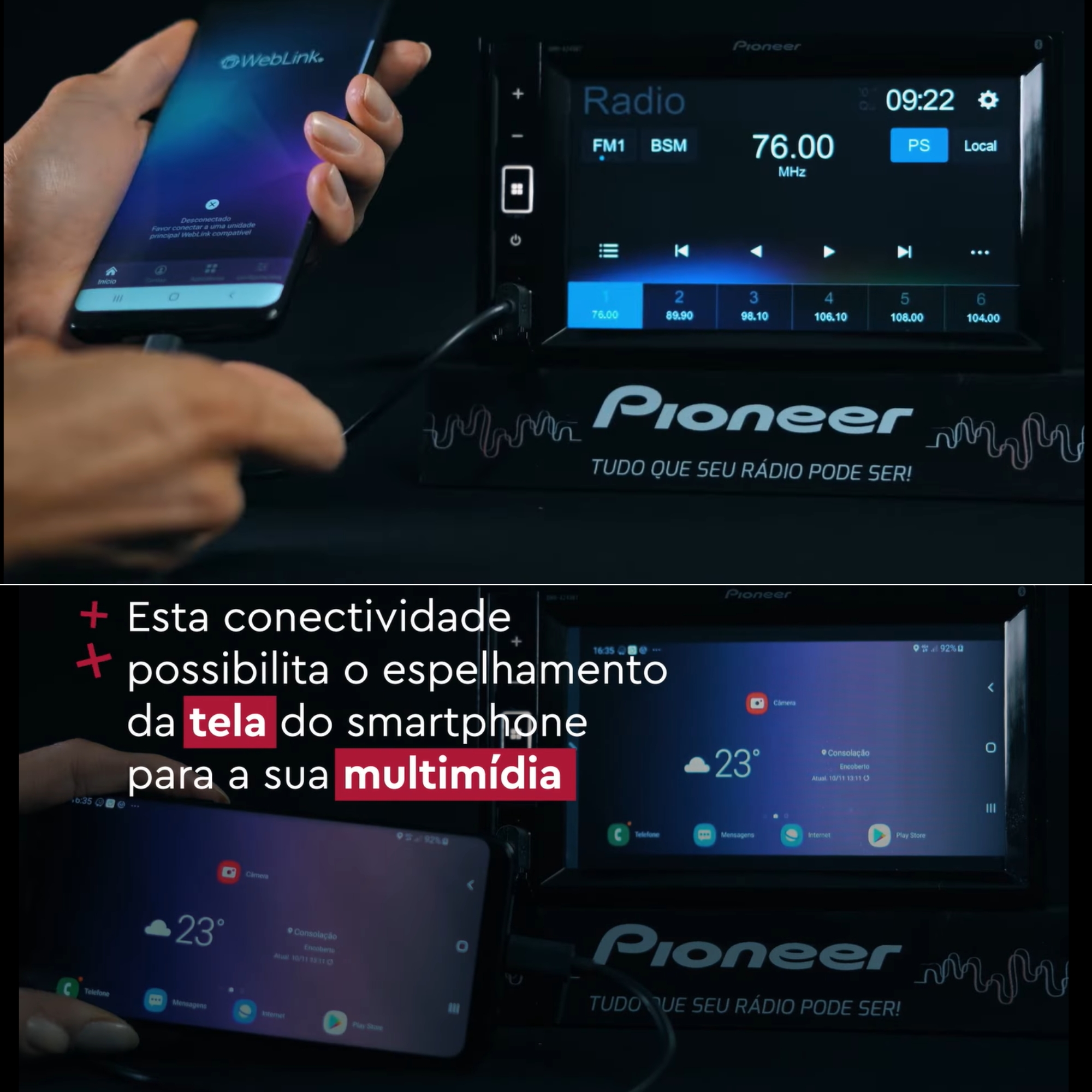 Central Multimídia Pioneer 2 Din 6.2 Pol Dmh-a248bt Android IOS Bluetooth USB AM/FM RCA