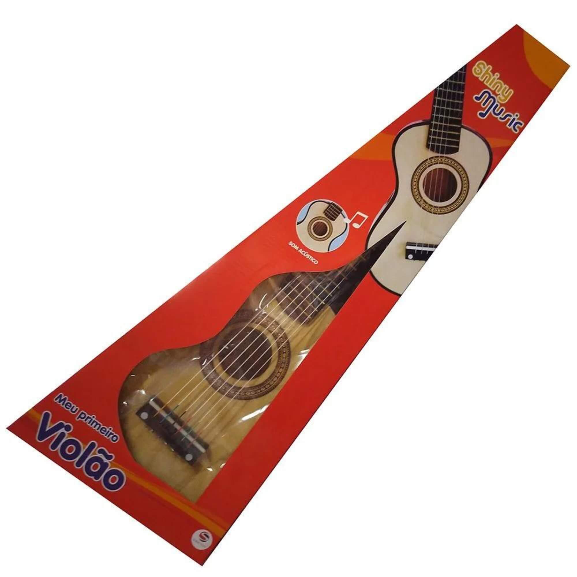 Mini Violão Infantil com Palheta, Cordas em Aço e Corpo de Madeira Shiny Toys - 181