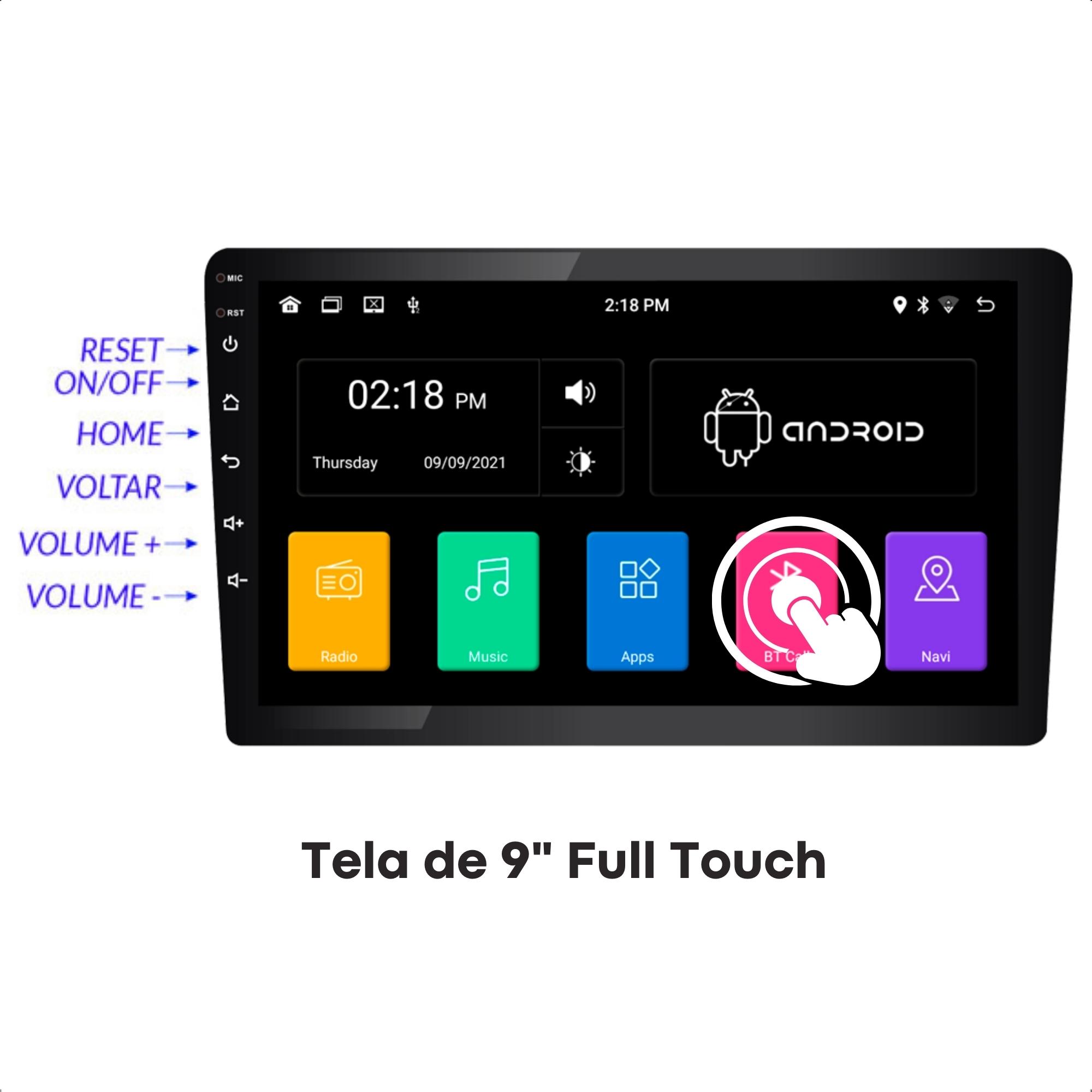Central Multimídia Som Automotivo Roadstar Android 2 Din 9 Pol Touch Bluetooth USB GPS - RS910BR