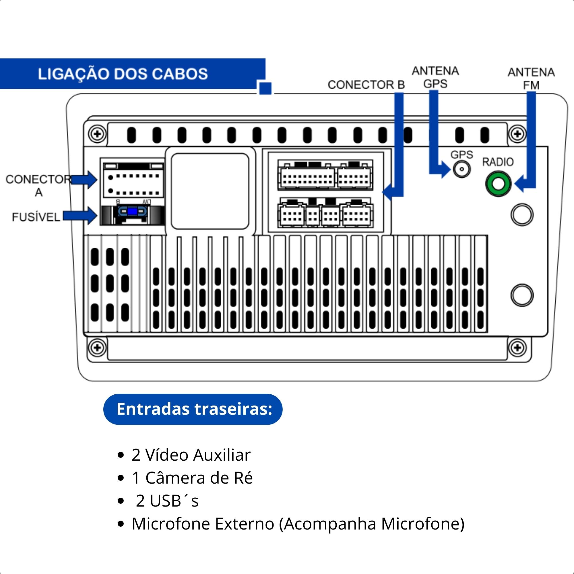 Central Multimídia Som Automotivo Roadstar Android 2 Din 9 Pol Touch Bluetooth USB GPS - RS910BR