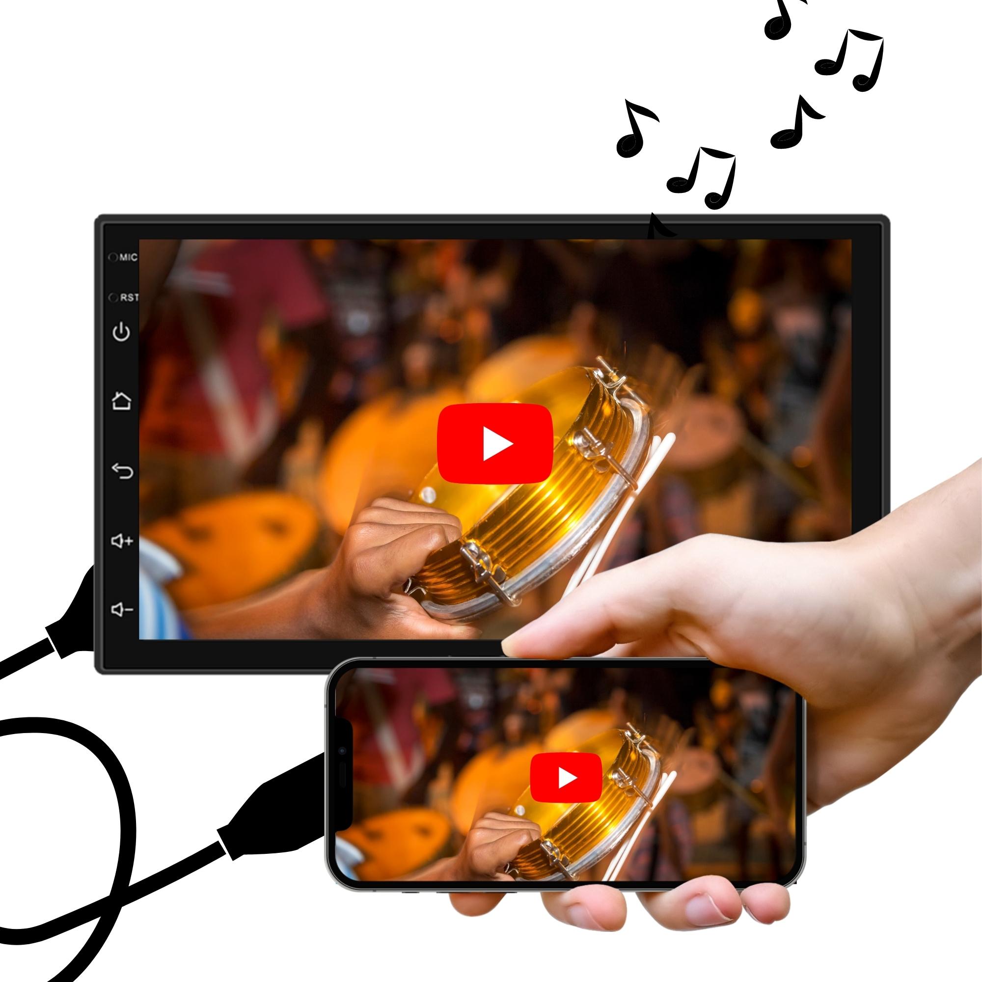 Central Multimídia Som MP5 Roadstar 7 Pol Touch Carplay Android Auto FM Bluetooth USB-RS708BR