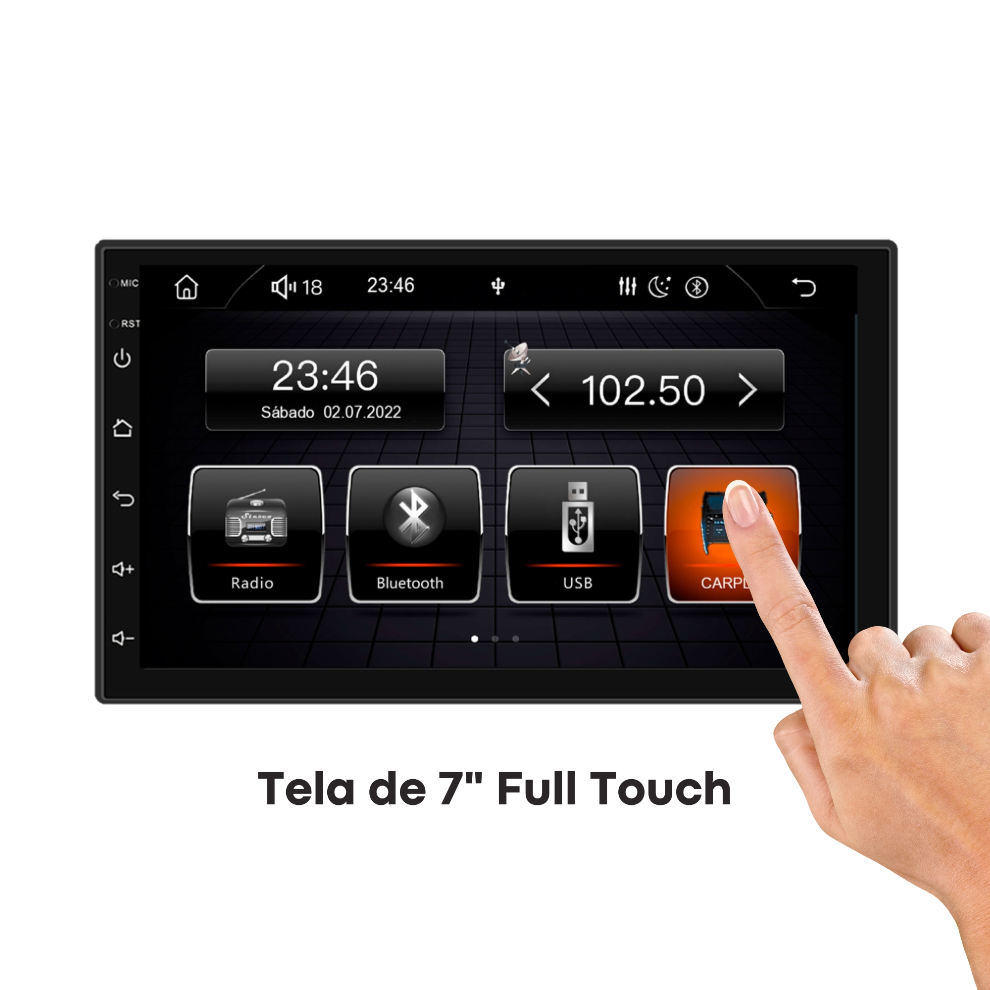Central Multimídia Android 7pol Roadstar CarPlay AndroidAuto Rádio FM GPS BT 2+32GB Wi-Fi-RS815BR