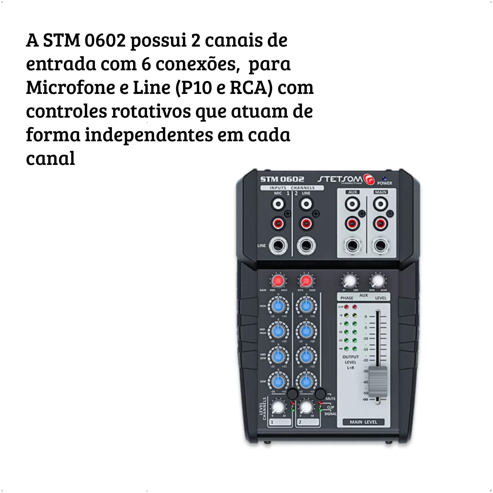 Mesa de Som 12V STM0602 2 Canais 4 Bandas De Equalização Stetsom 20541-0