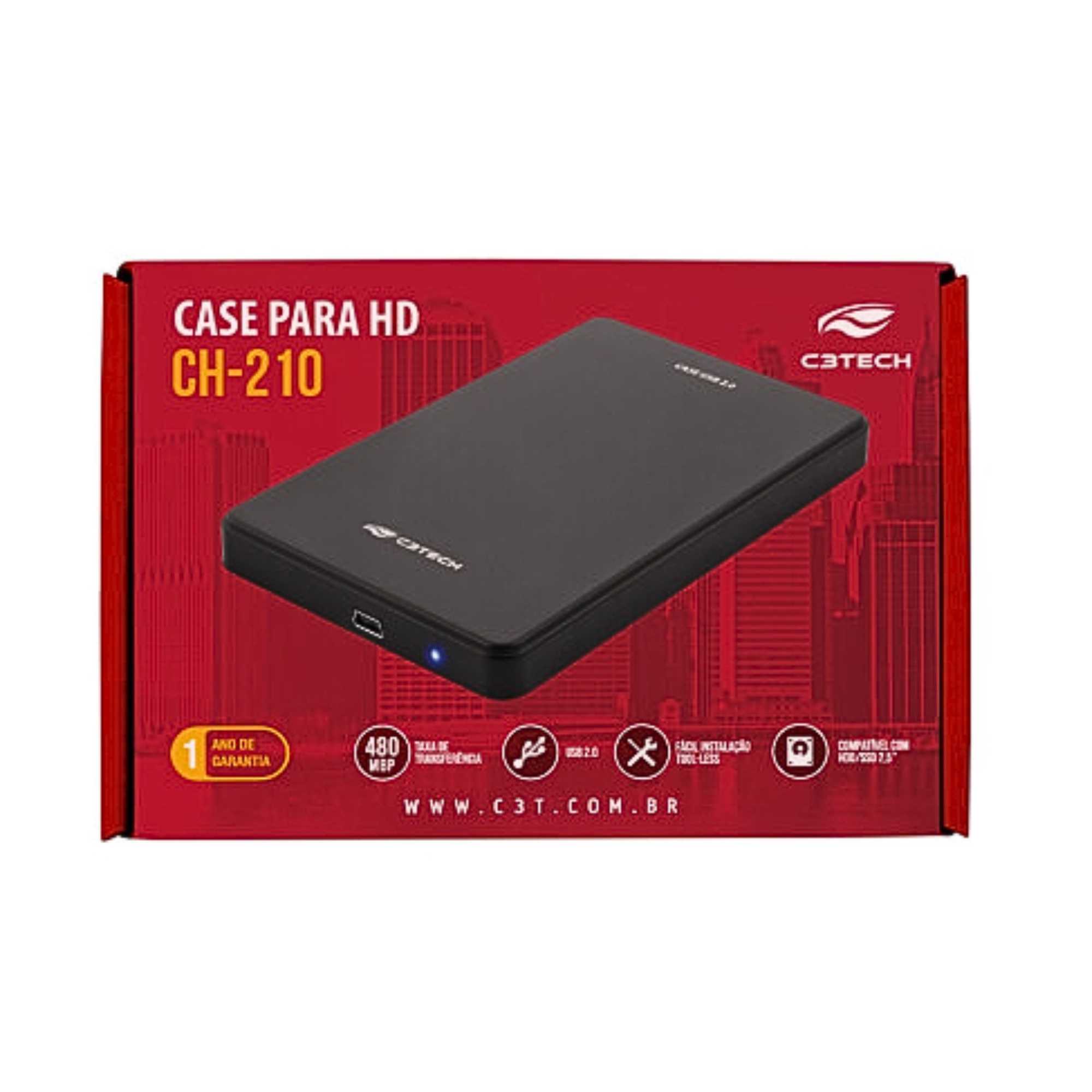 Gaveta Para HD 2,5 Polegadas Preto com Cabo USB 2.B CH-210BK C3TECH - 46678