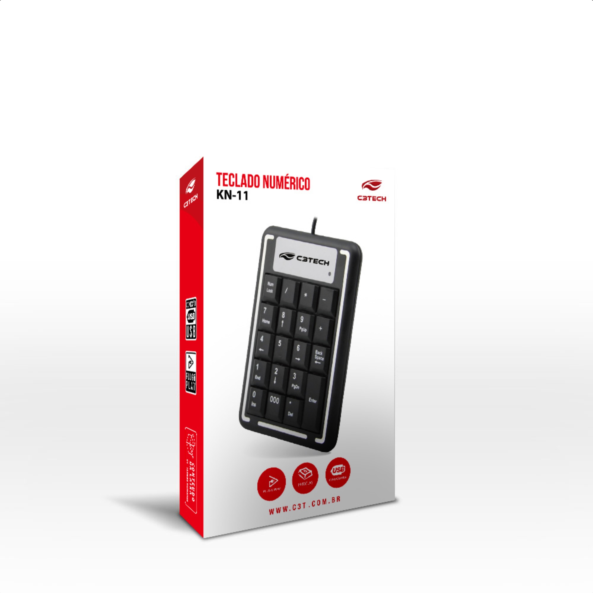 Teclado Numérico USB 1,20 Metros de Fio 19 Teclas para PC e Notebook - C3TECH KN-11BK