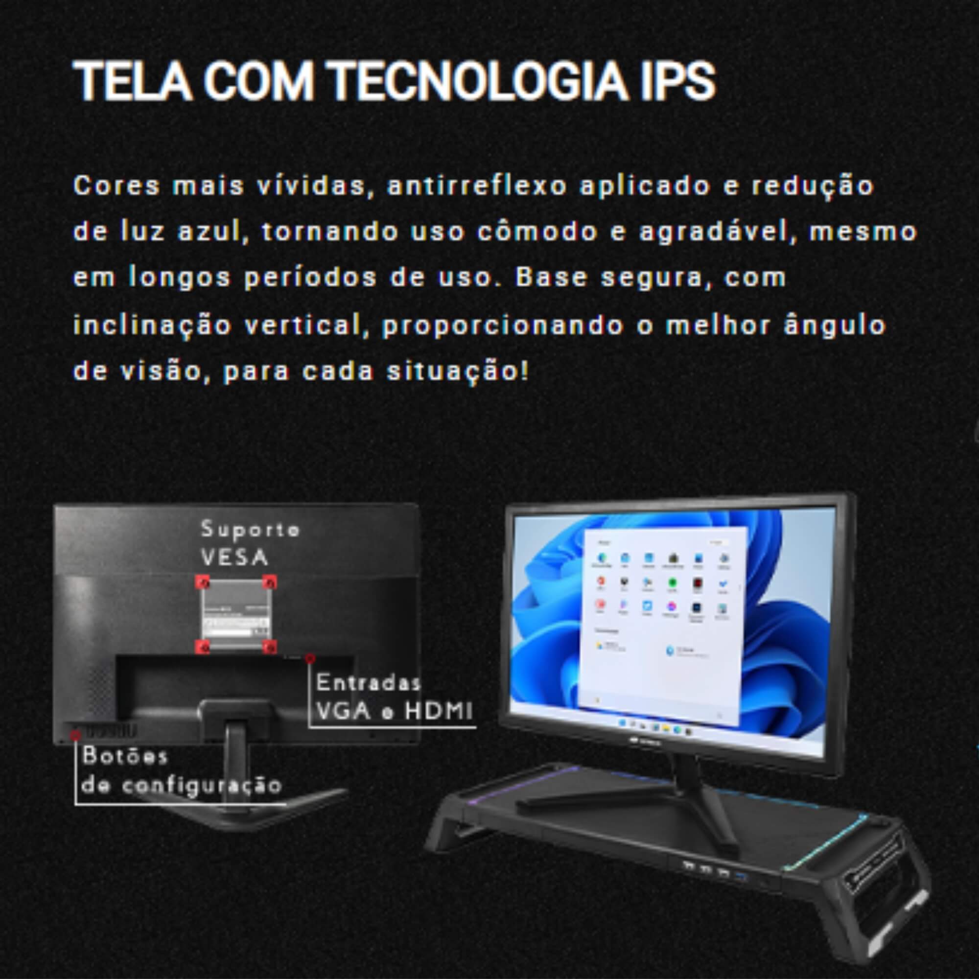 Monitor Led IPS LED 19 Polegadas HD 1440x900, HDMI, VGA, 5ms, Anti-Reflexo, C3 TECH - MR-19