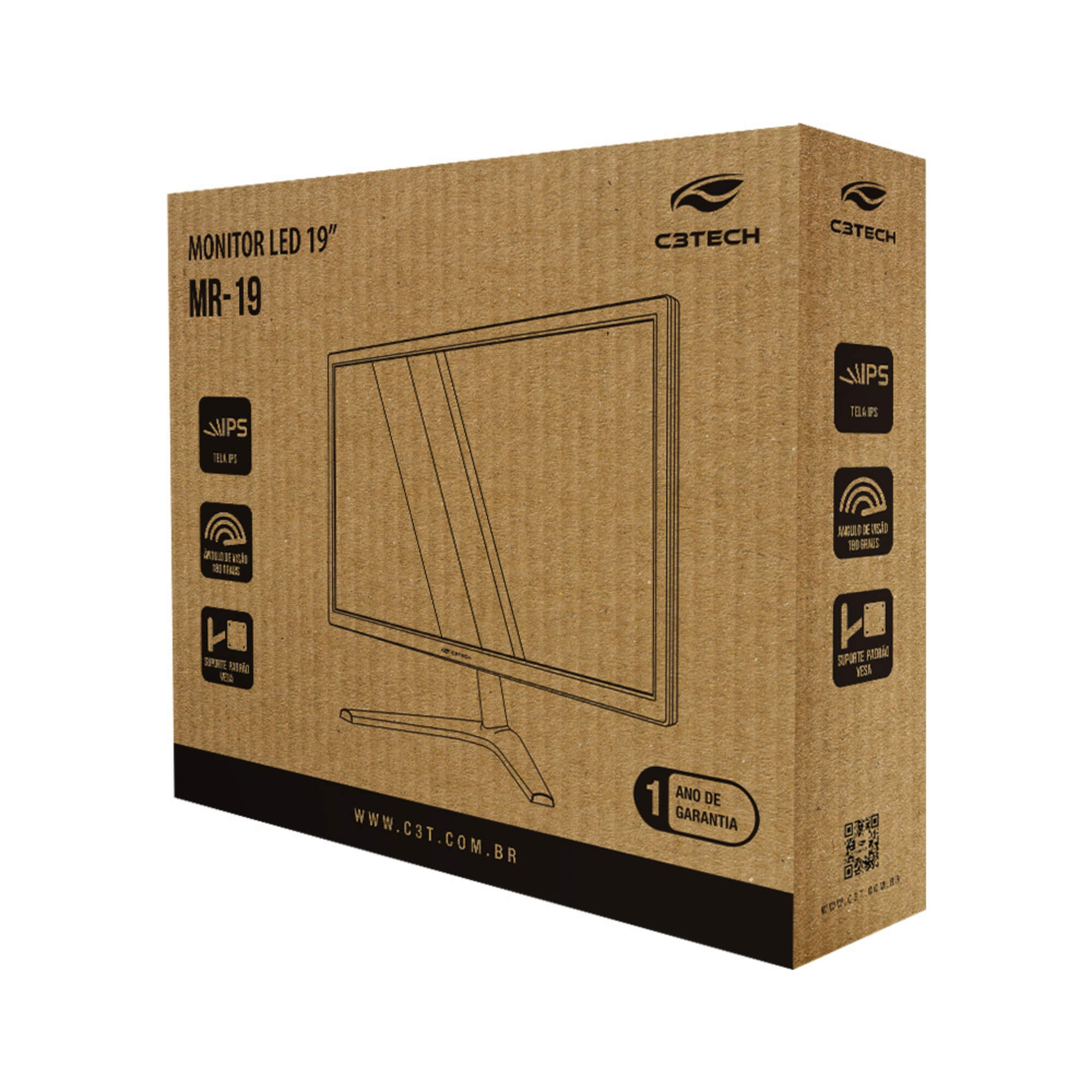 Monitor Led IPS LED 19 Polegadas HD 1440x900, HDMI, VGA, 5ms, Anti-Reflexo, C3 TECH - MR-19
