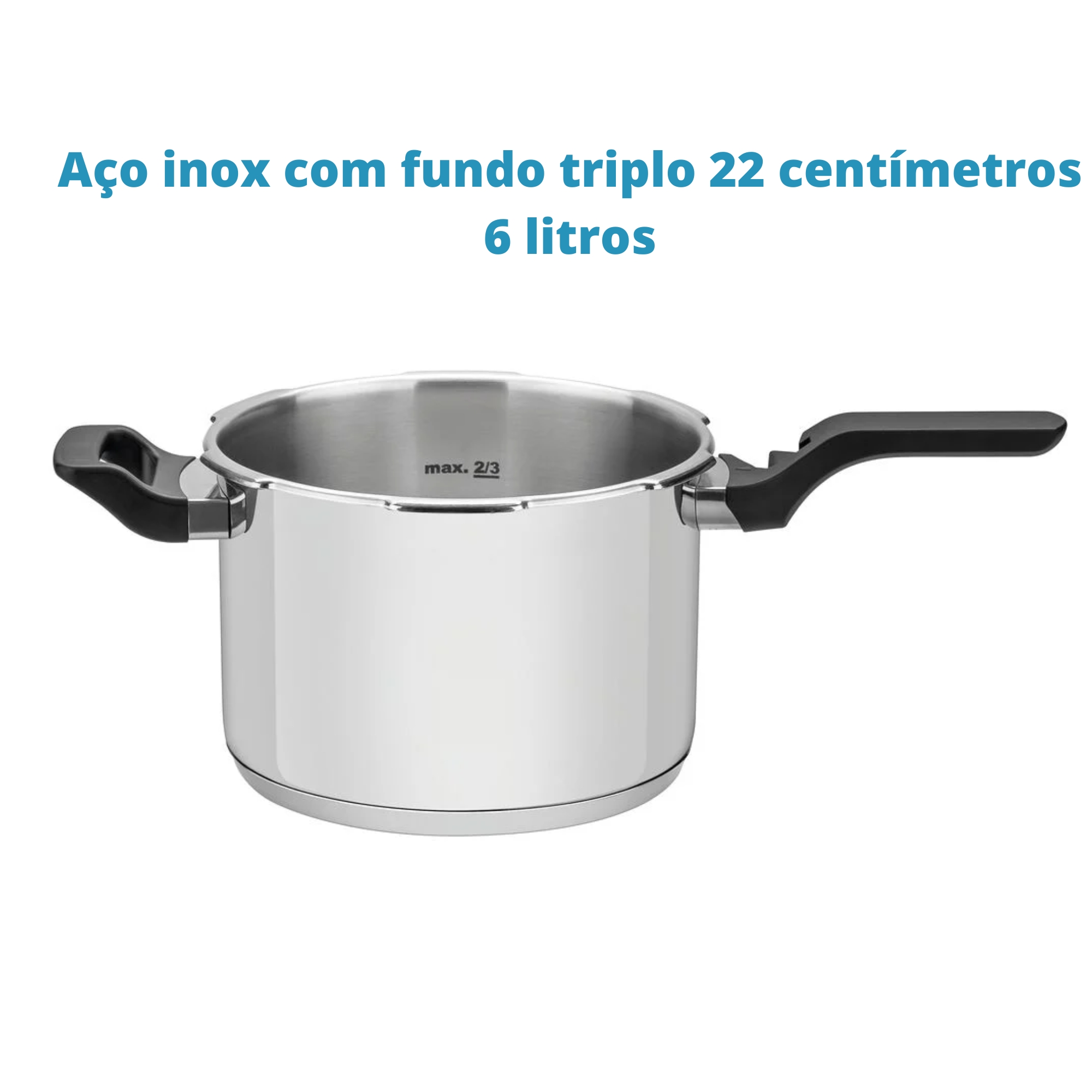 Panela de Pressão Brava em Aço Inox com Fundo Triplo 22cm 6L Tramontina - 62416220