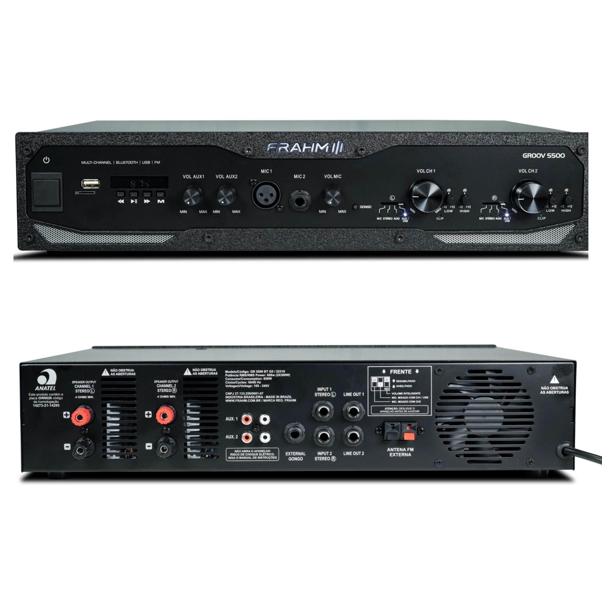 Amplificador Profissional GR 5500 BT G5 600W RMS 4 Ohms Som Ambiente Bivolt 100-240V Frahm 32319