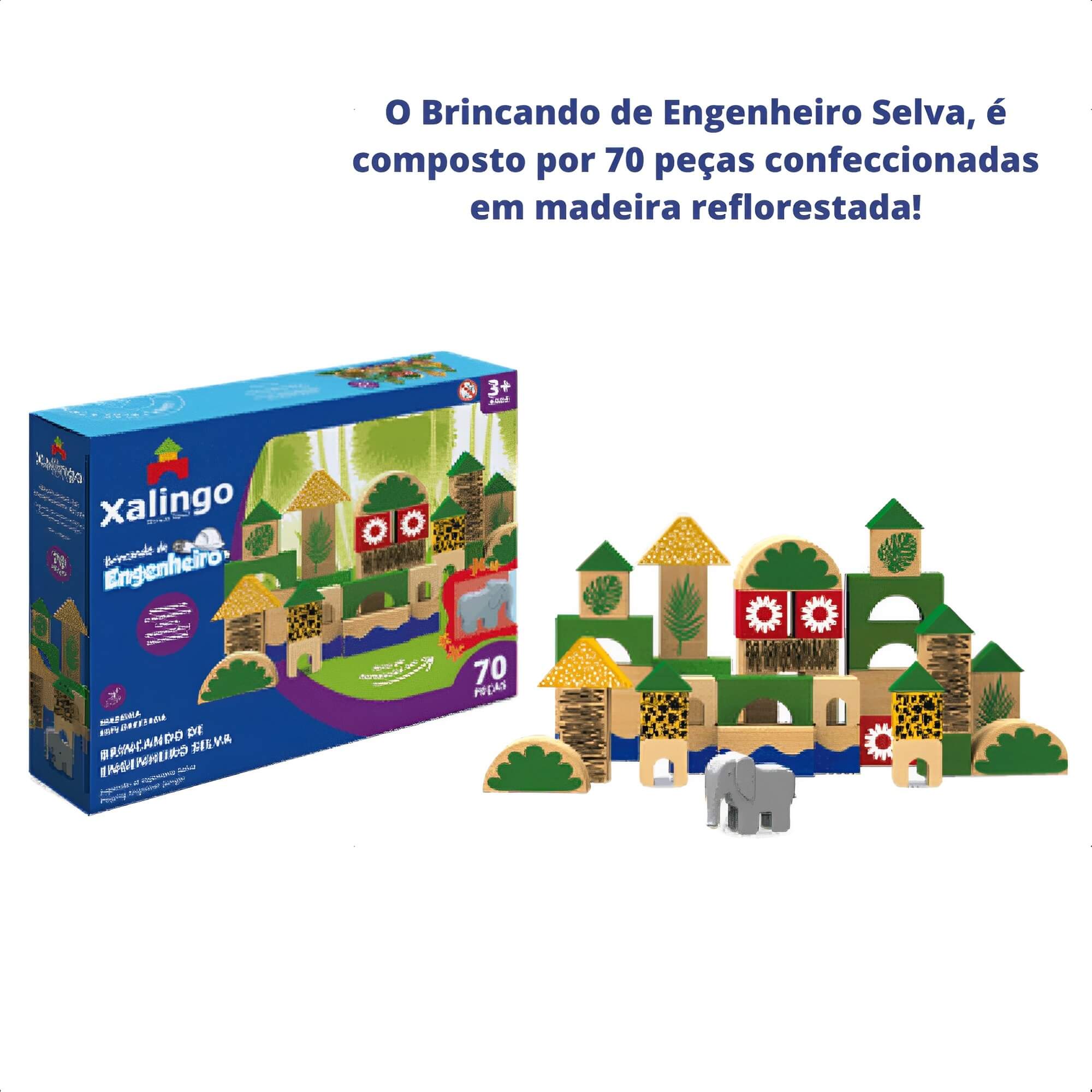 Brincando de Engenheiro Selva em Madeira Reflorestada 70 Peças Xalingo - 54609
