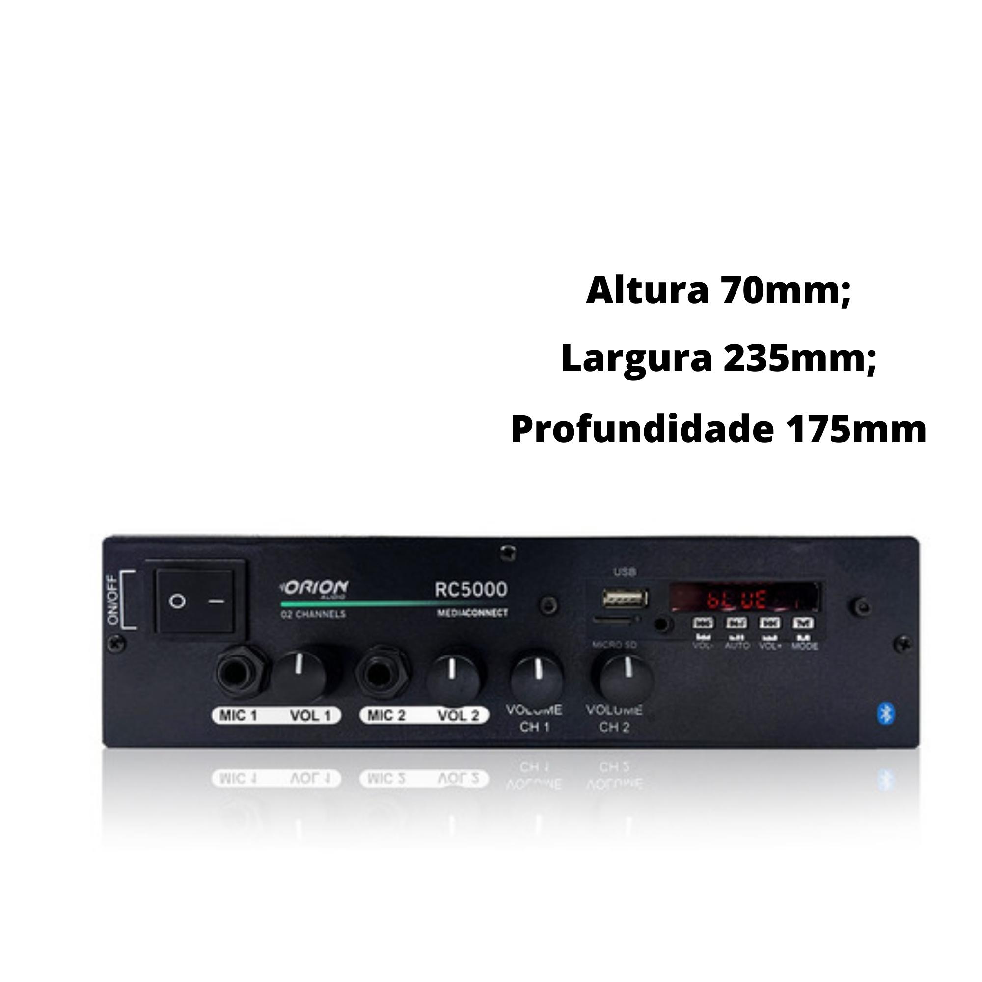 Amplificador Receiver Orion BT 300w e AUX 02 CH RC5000 Preto Bivolt automático - 2AMP5000B