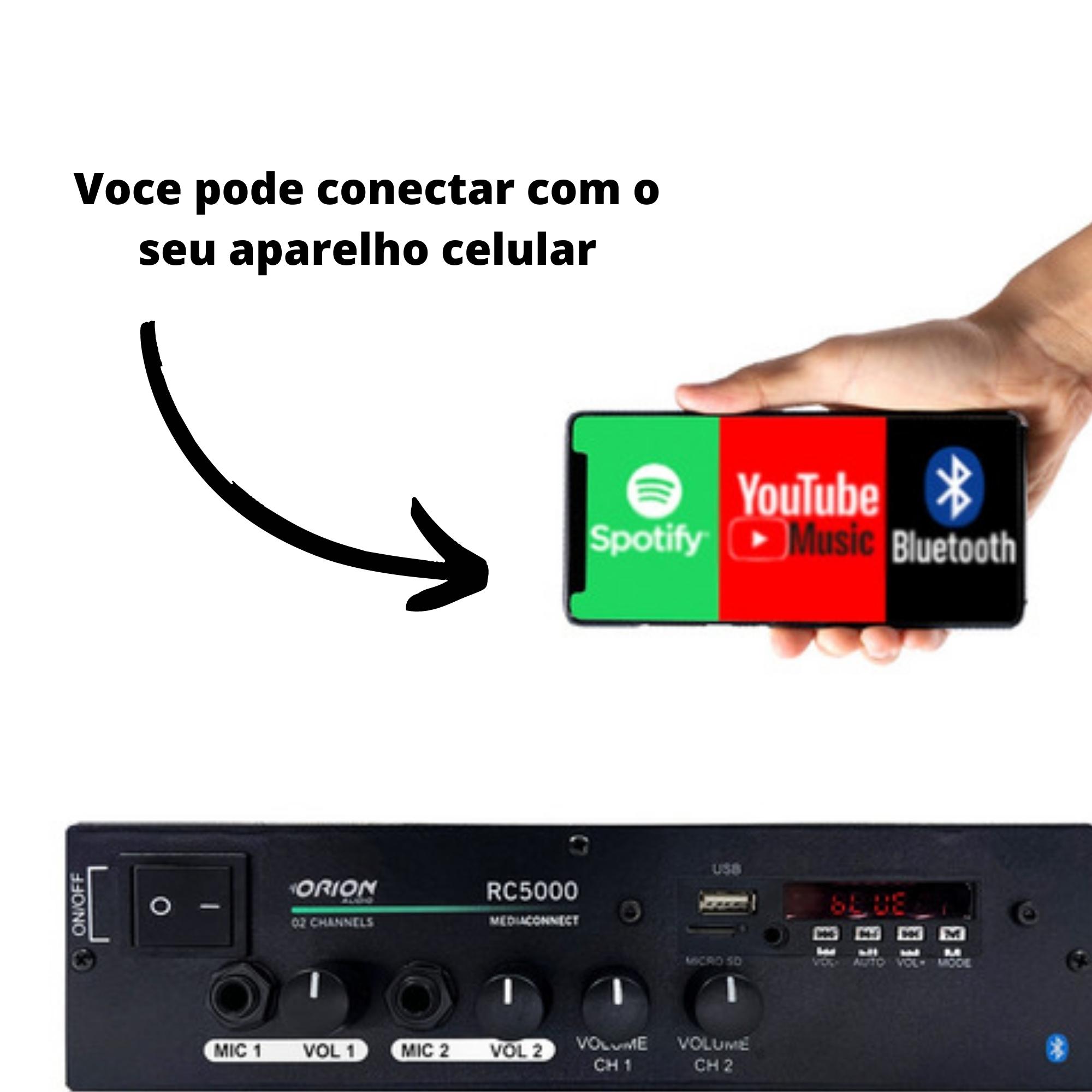 Amplificador Receiver Orion BT 300w e AUX 02 CH RC5000 Preto Bivolt automático - 2AMP5000B