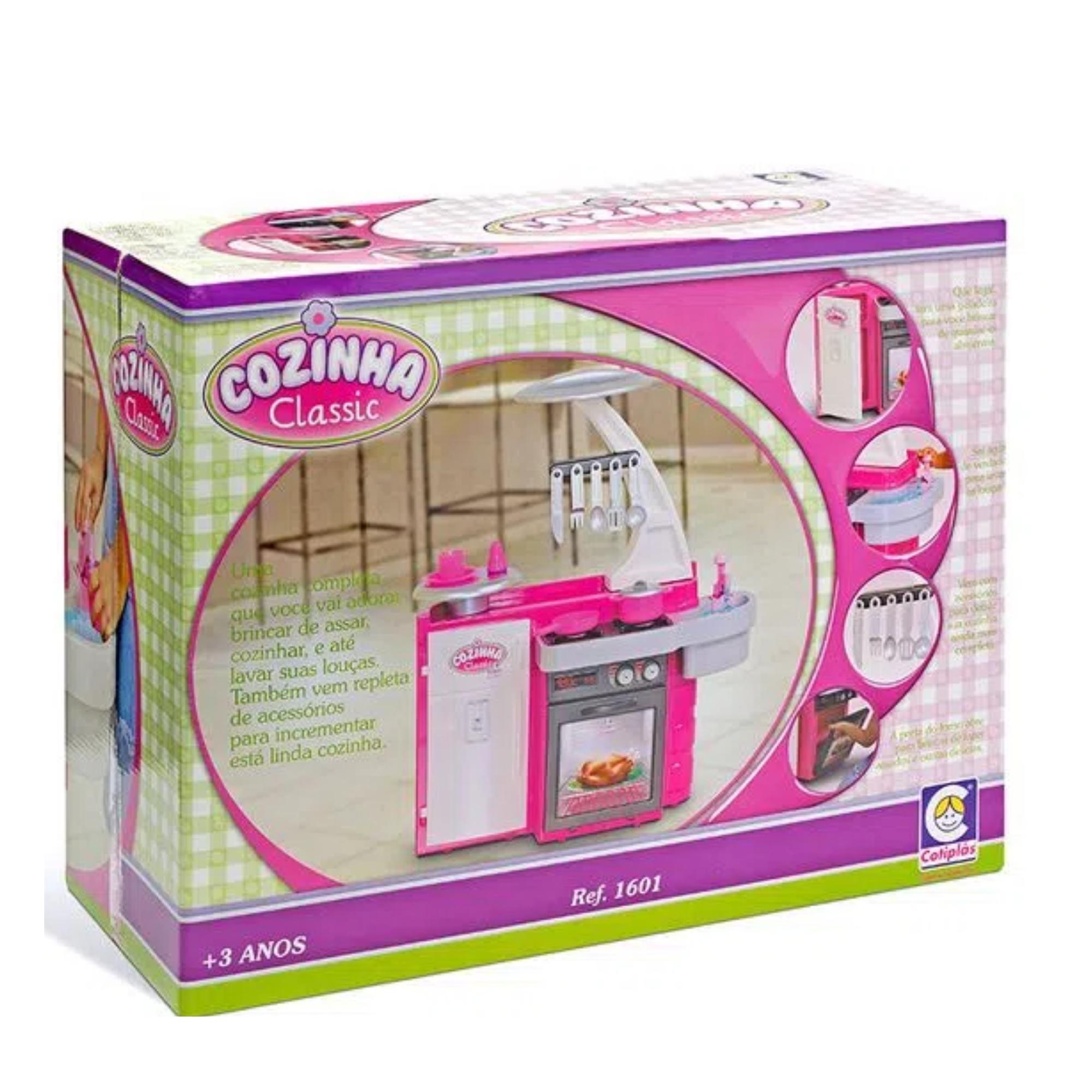 Brinquedo Cozinha Classic Cotiplas Rosa c/ Armário Pia Fogão Geladeira e Acessórios - 1601
