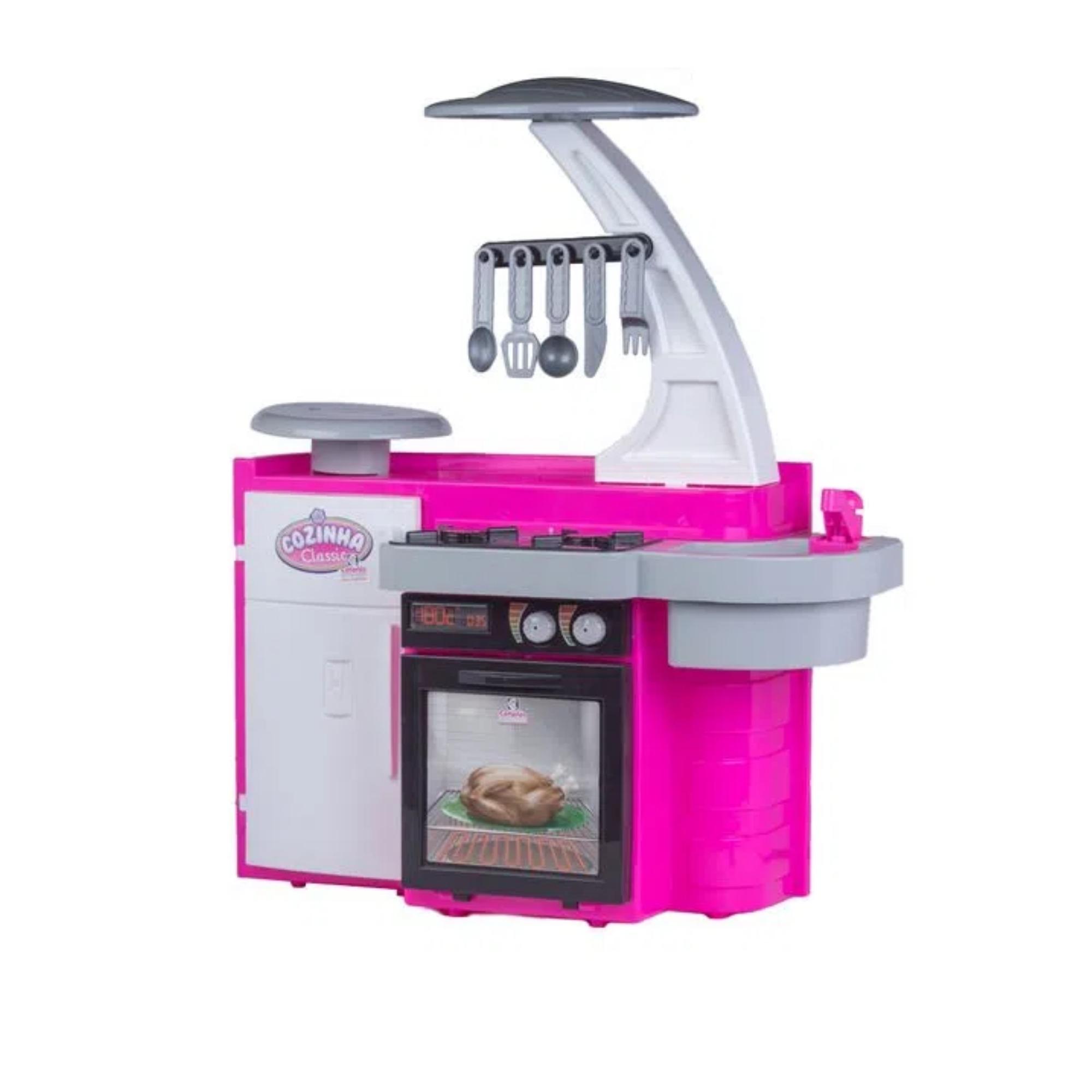Brinquedo Cozinha Classic Cotiplas Rosa c/ Armário Pia Fogão Geladeira e Acessórios - 1601