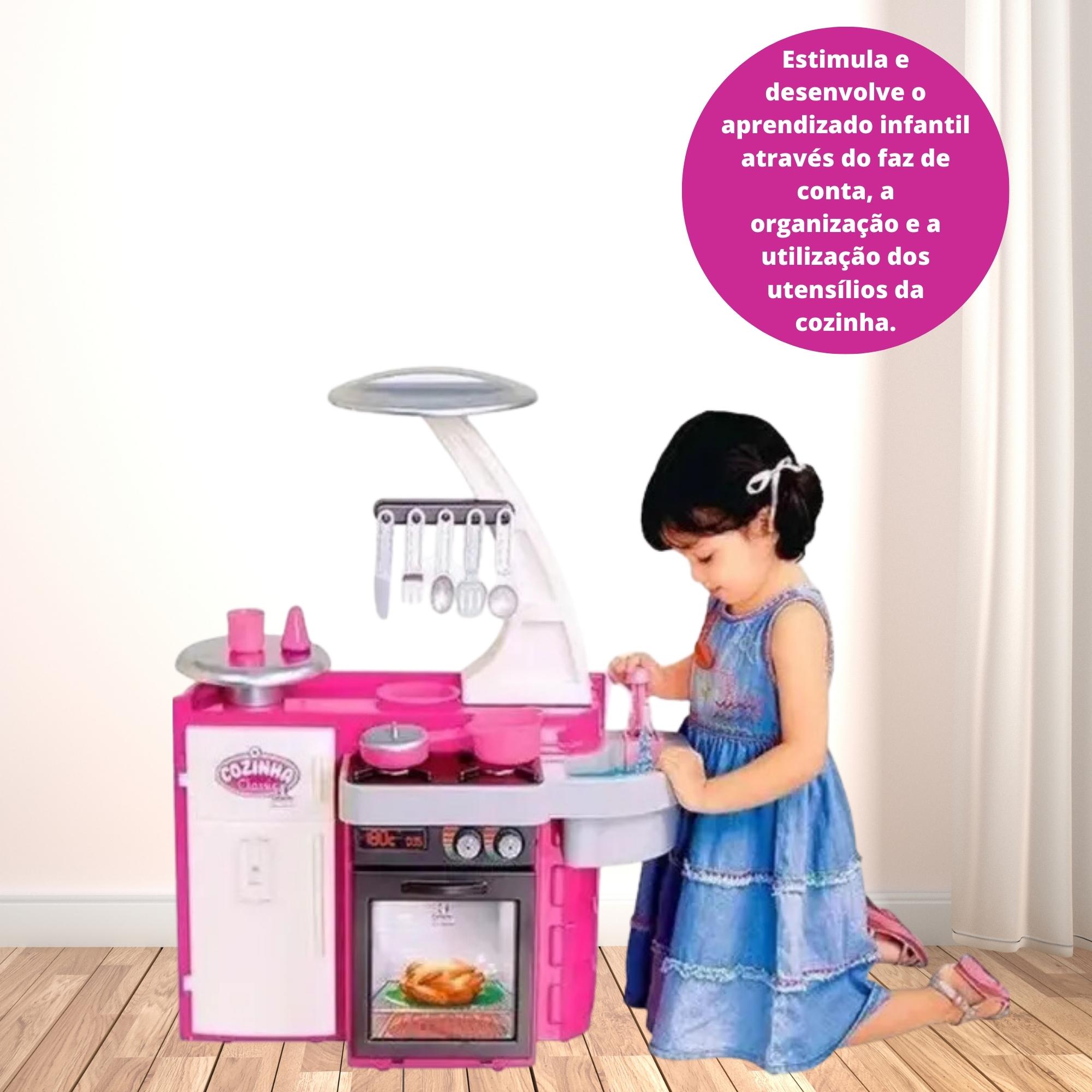 Brinquedo Cozinha Classic Cotiplas Rosa c/ Armário Pia Fogão Geladeira e Acessórios - 1601