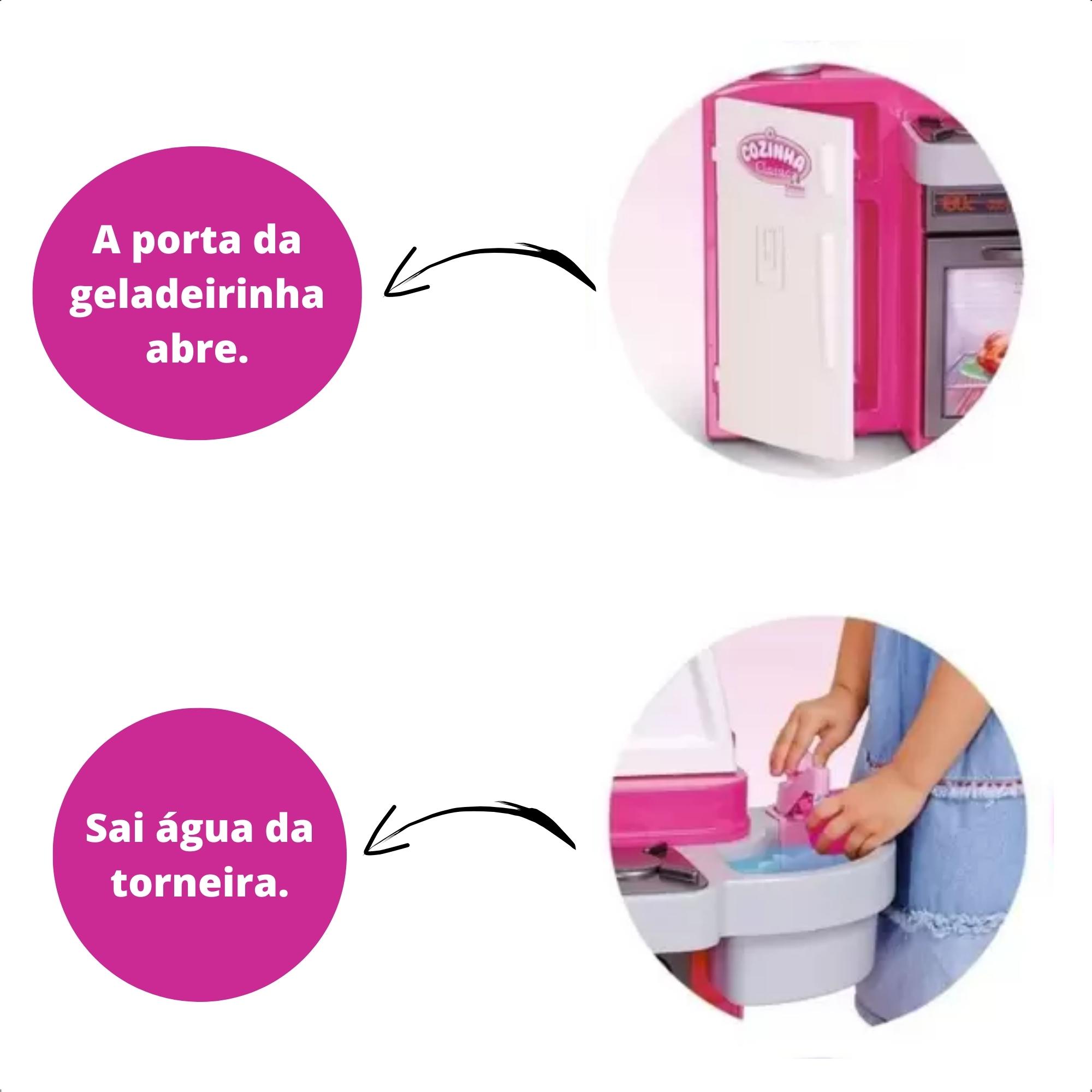Brinquedo Cozinha Classic Cotiplas Rosa c/ Armário Pia Fogão Geladeira e Acessórios - 1601