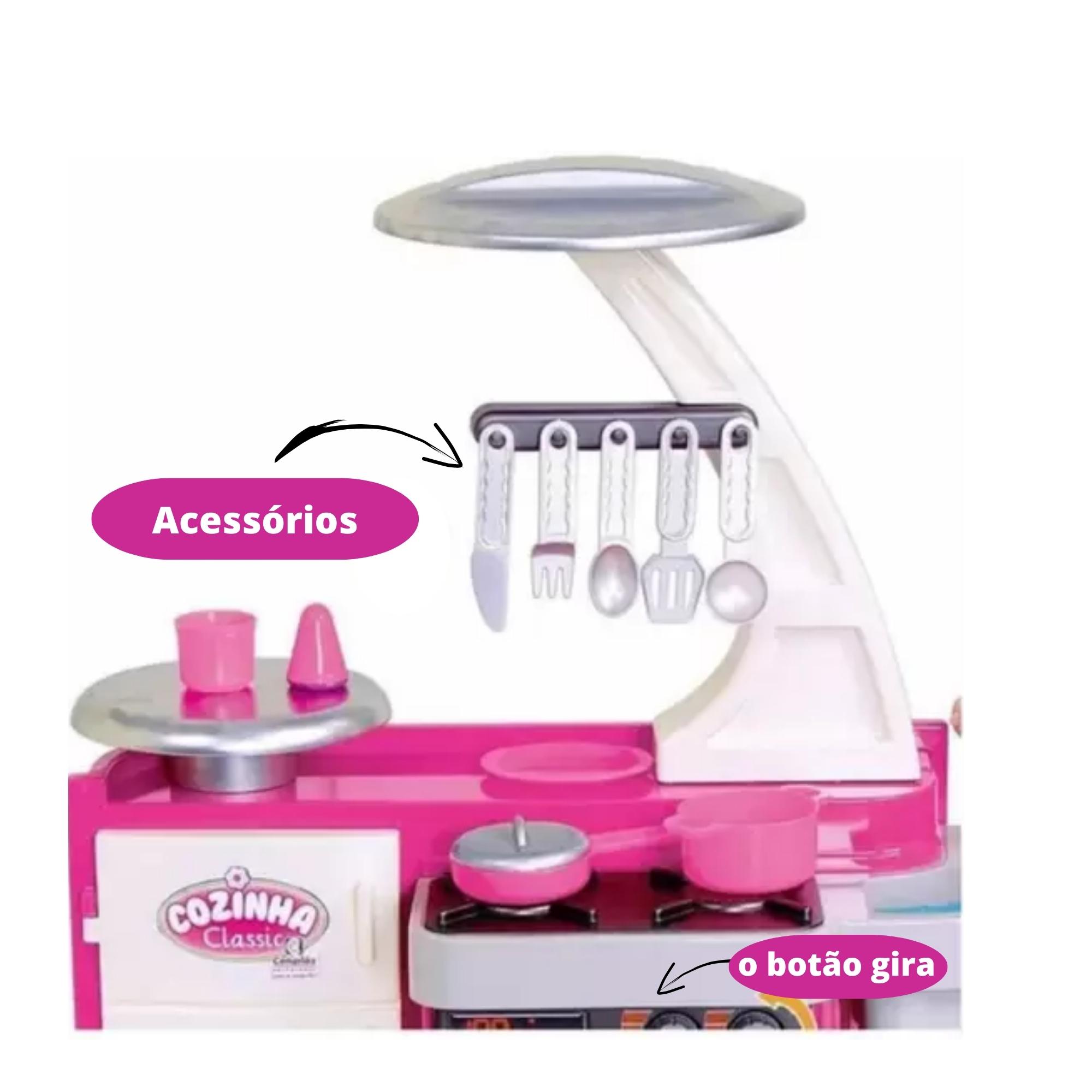 Brinquedo Cozinha Classic Cotiplas Rosa c/ Armário Pia Fogão Geladeira e Acessórios - 1601